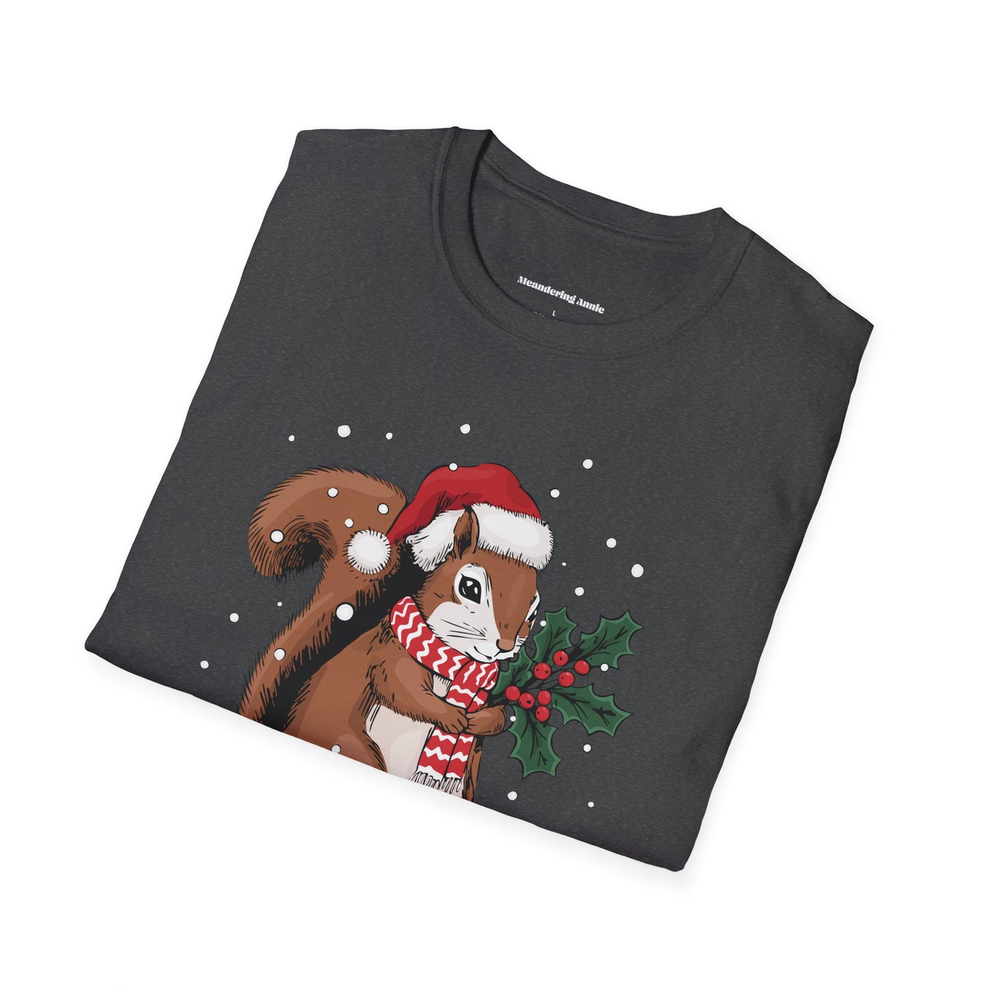 Christmas Squirrel T-Shirt, Festive Holiday Xmas Squirrels In Santa Hat Cotton Tee, Cute Snowy Winter Animal Short Sleeve Top Unisex