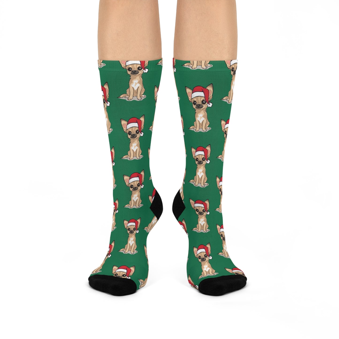 Christmas Santa Chihuahua Dog Crew Socks, Festive Chihuahua Dogs Novelty Socks, Pet Owner Holiday Gifts, Cozy Winter Footwear