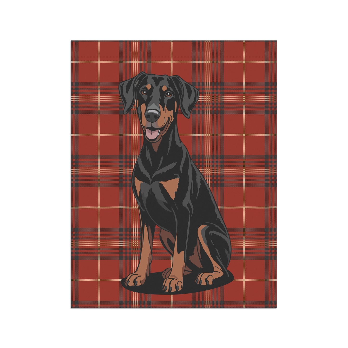 Doberman Pinscher Red Plaid Outdoor Garden Flag, Christmas Holiday Yard Decorations