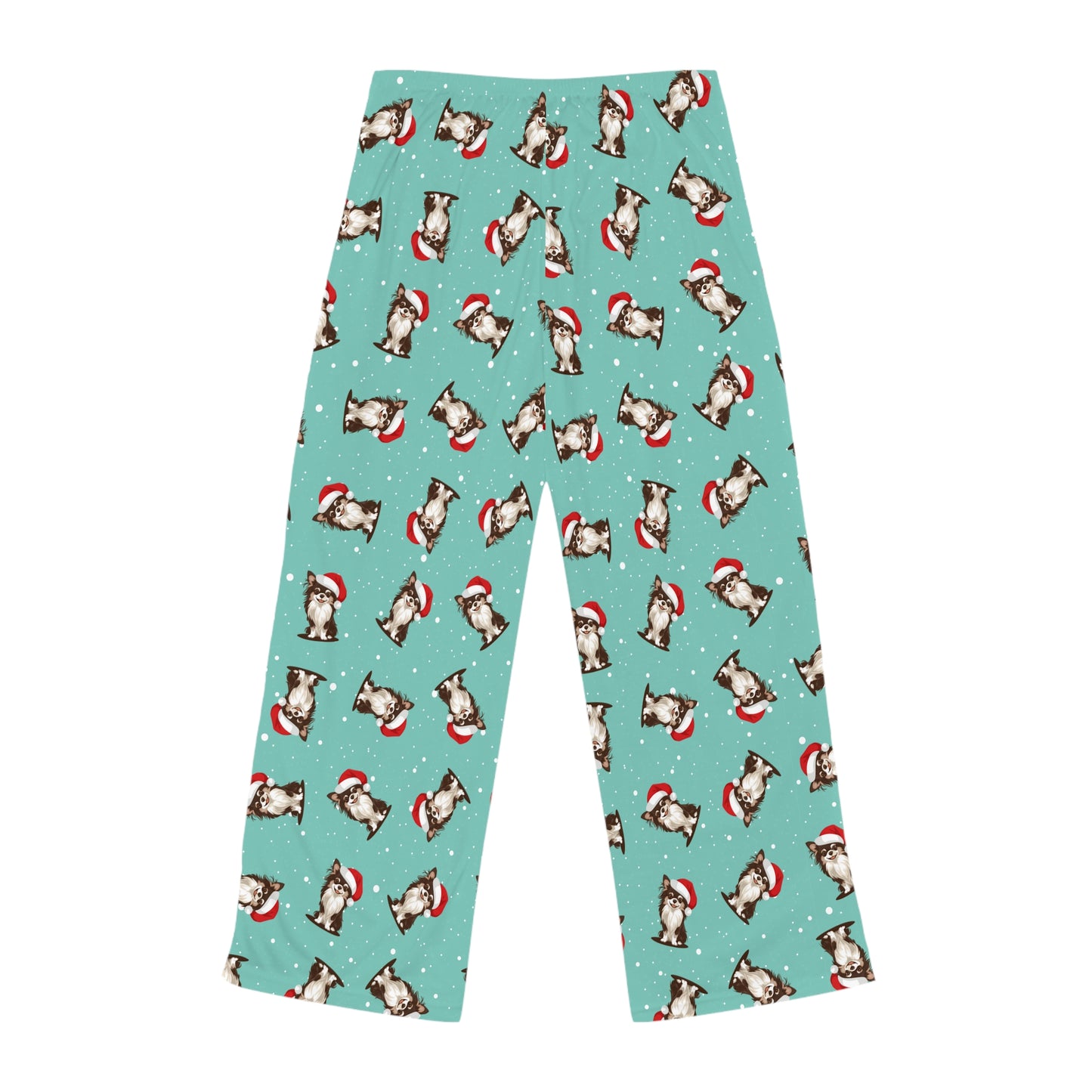 Long Haired Chihuahua Dog Womens Christmas Pajama Pants, Santa Chihuahuas Dogs PJ Bottoms Winter Loungewear, Matching Holiday Sleepwear