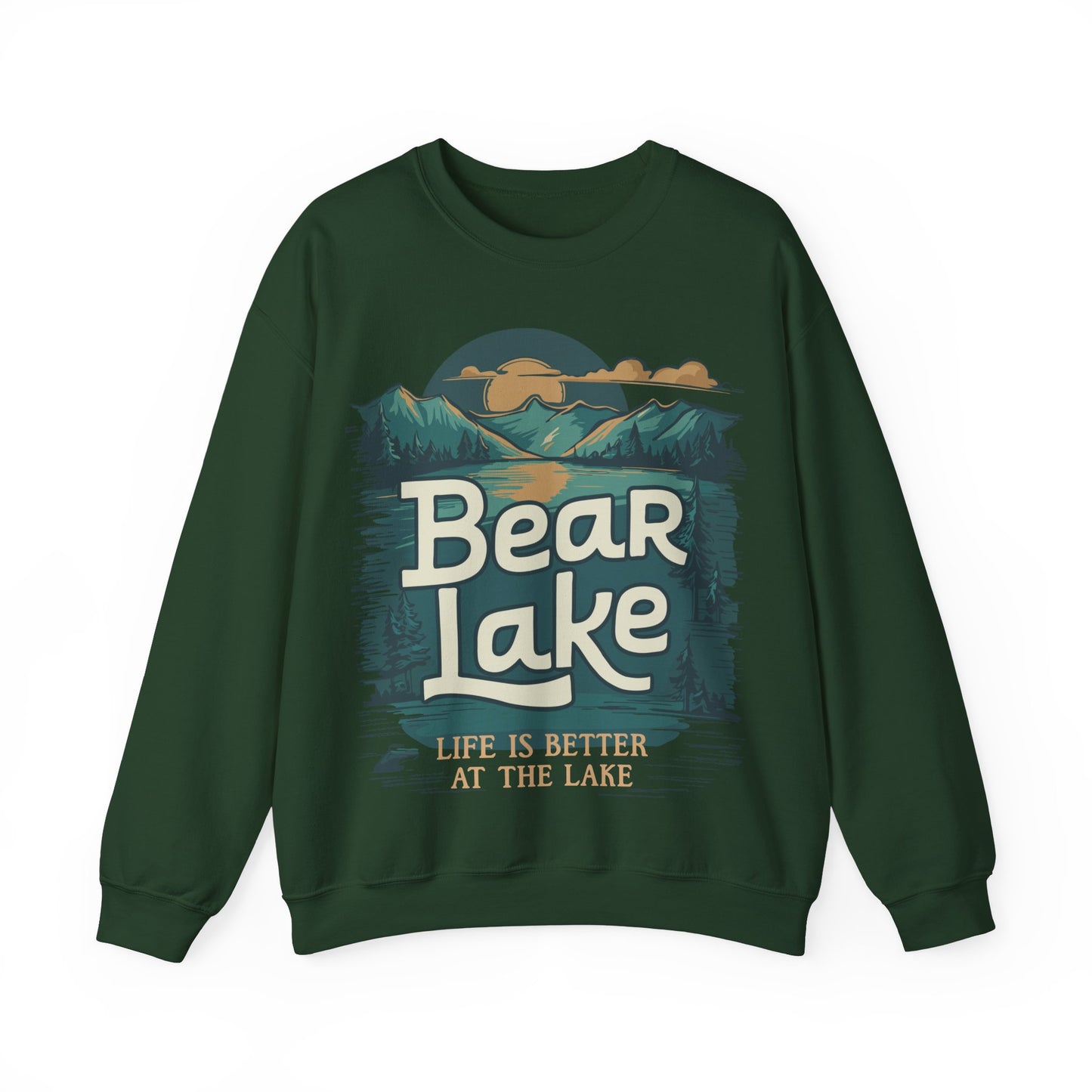 Bear Lake Scenic Mountain View Crewneck Sweatshirt with Utah Idaho Vacation Destination, Mens Womens Pullover Sweatshirts