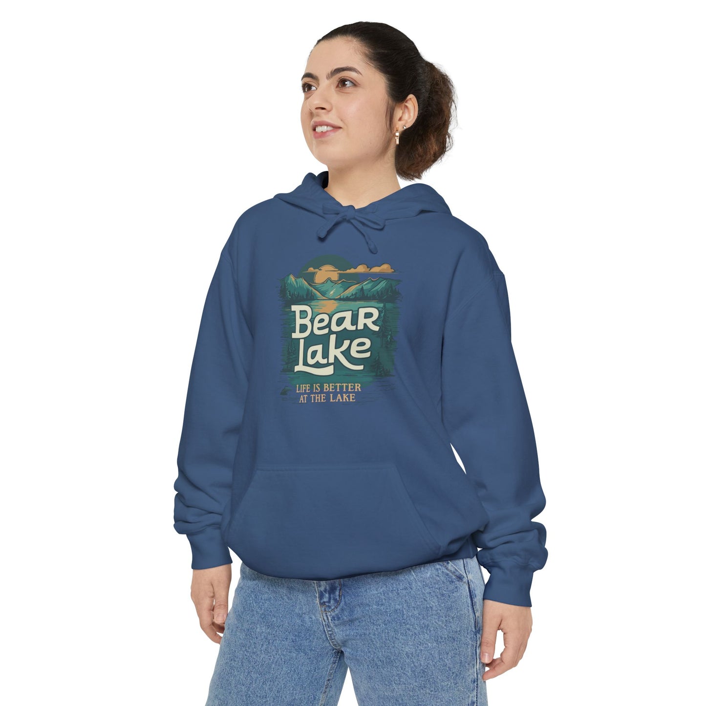 Bear Lake Scenic Mountain View Unisex Garment-Dyed Pullover Hoodie Hooded Sweatshirt with Utah Idaho Vacation Destination