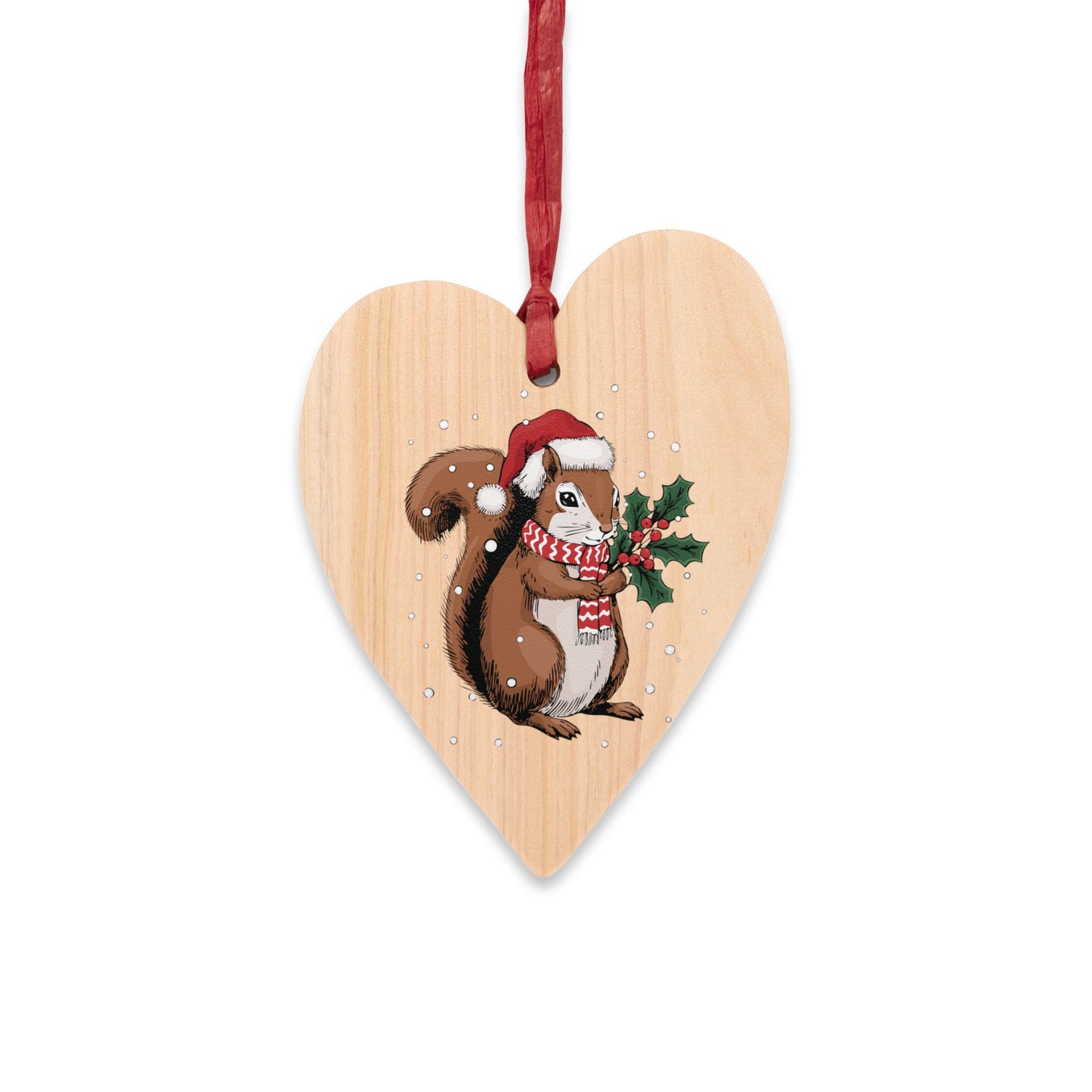 Holiday Squirrel Wooden Christmas Tree Ornaments, Festive Holiday Xmas Squirrels In Santa Hat Oval Or Heart Shape Ornament Seasonal Decor