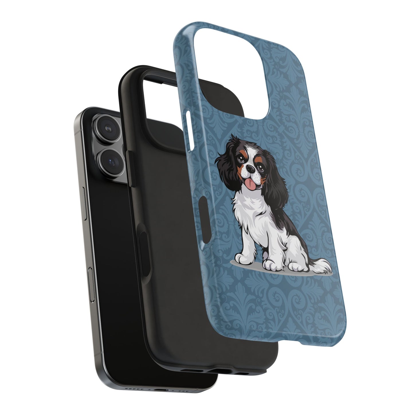 Tricolor Cavalier King Charles Spaniel Dog Phone Case, Tough Phone Cases Pet Dogs Blue Pattern