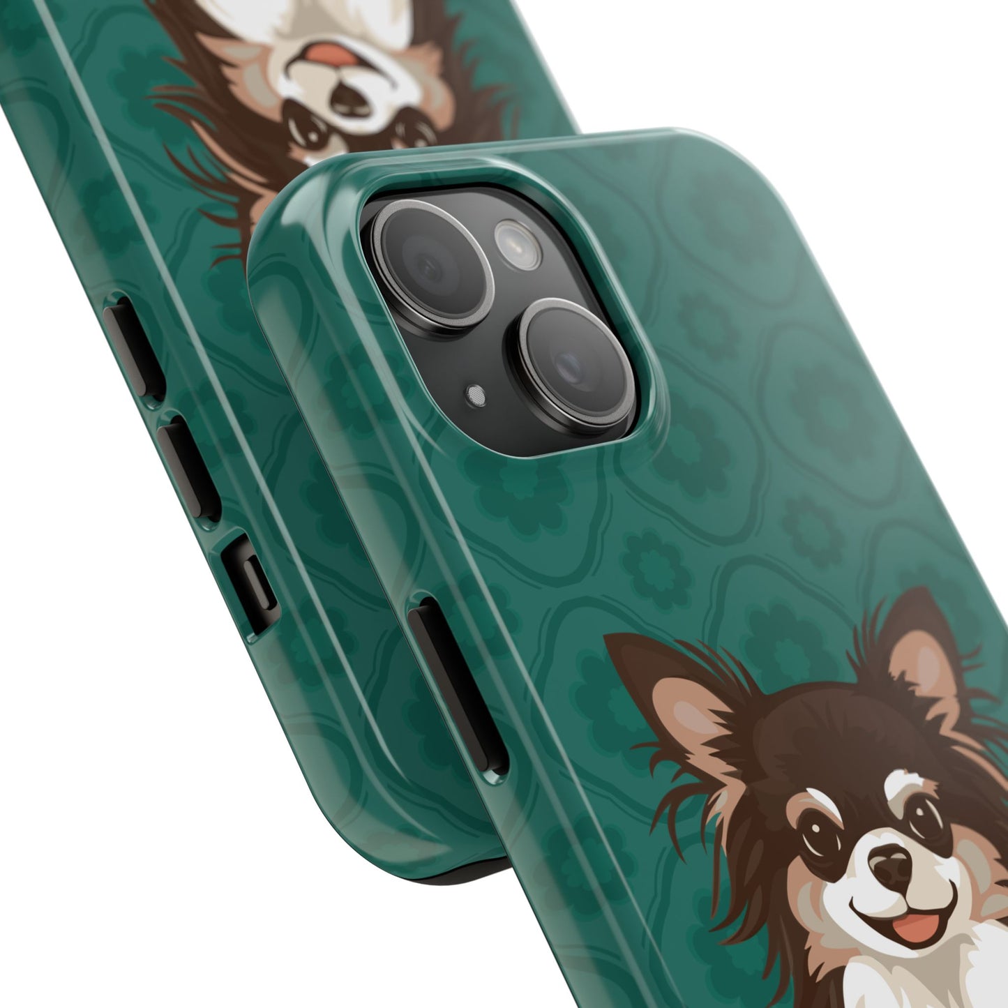 Long Haired Chihuahua Dog Phone Case, Tough Phone Cases Pet Dogs Teal Pattern
