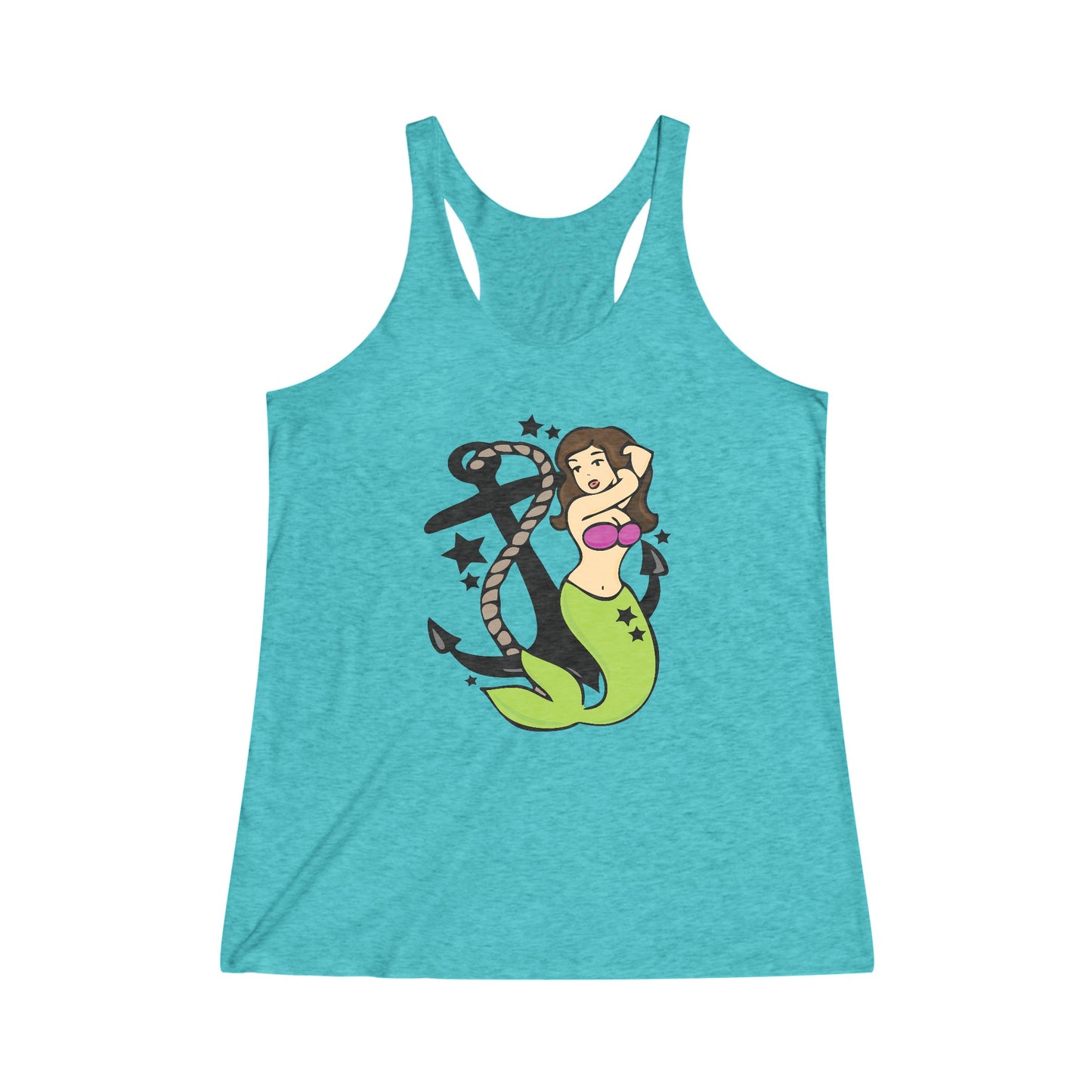 Mermaid Pinup Tattoo Tank Top Women's Tri-Blend Teal Racerback Tank