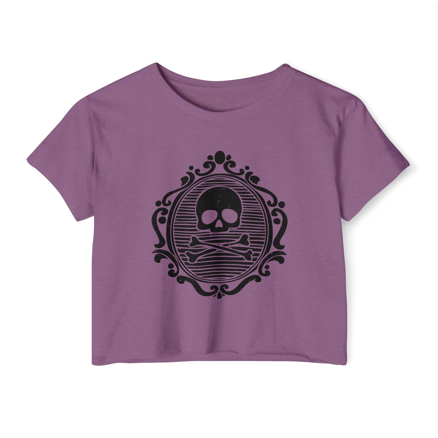 Gothic Skull Crop Top, Festival Shirt, Women's Halloween Boho Tee, Vintage Cameo Skulls Cropped T-Shirt, Alternative Fashion