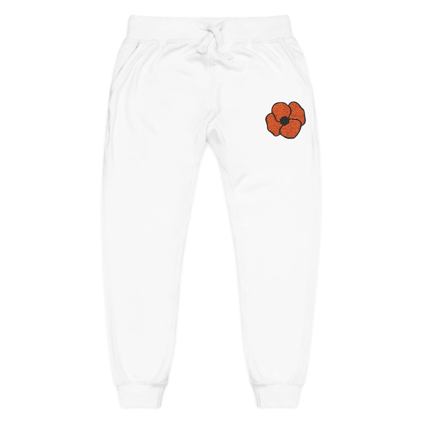 Embroidered Poppy Fleece Sweatpants, Floral Lounge Pants, Casual Flower Joggers, Cozy Embroidery Bottoms, Poppies Botanical Activewear