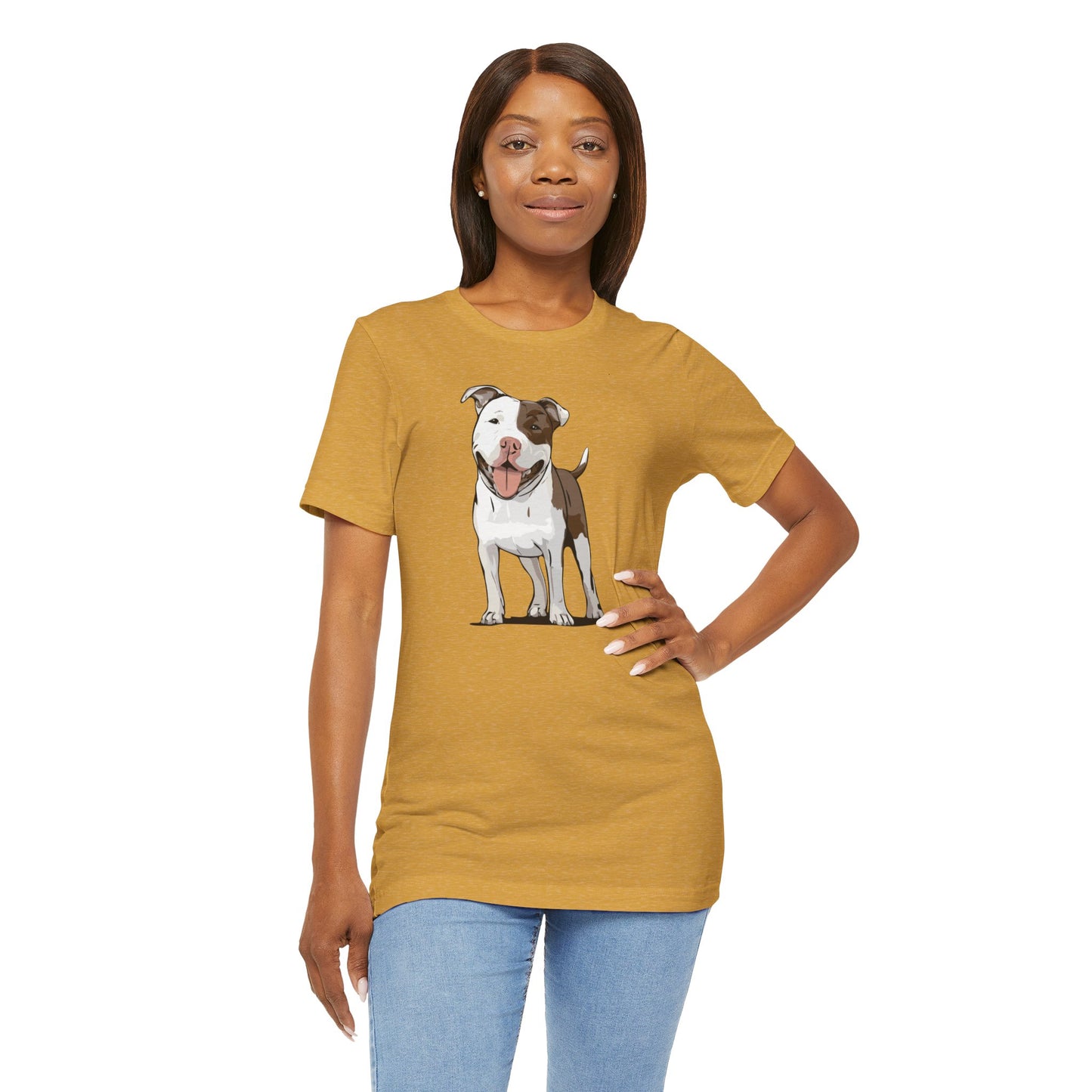 Ollie Dog T-shirt Mens Womens Unisex Jersey Cotton Short Sleeve Tee with Pitbull Dog Pet Design