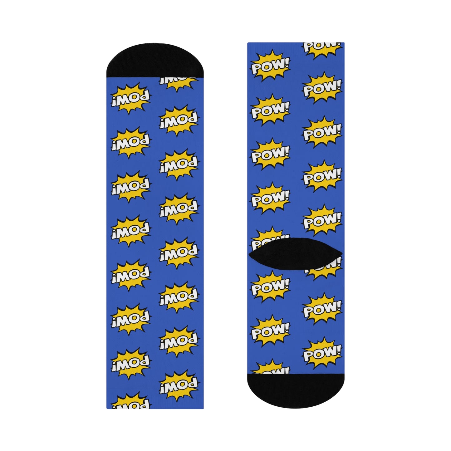Comic POW Pattern Socks | Blue Crew Socks, Fun Novelty Super Hero Comic Book Socks