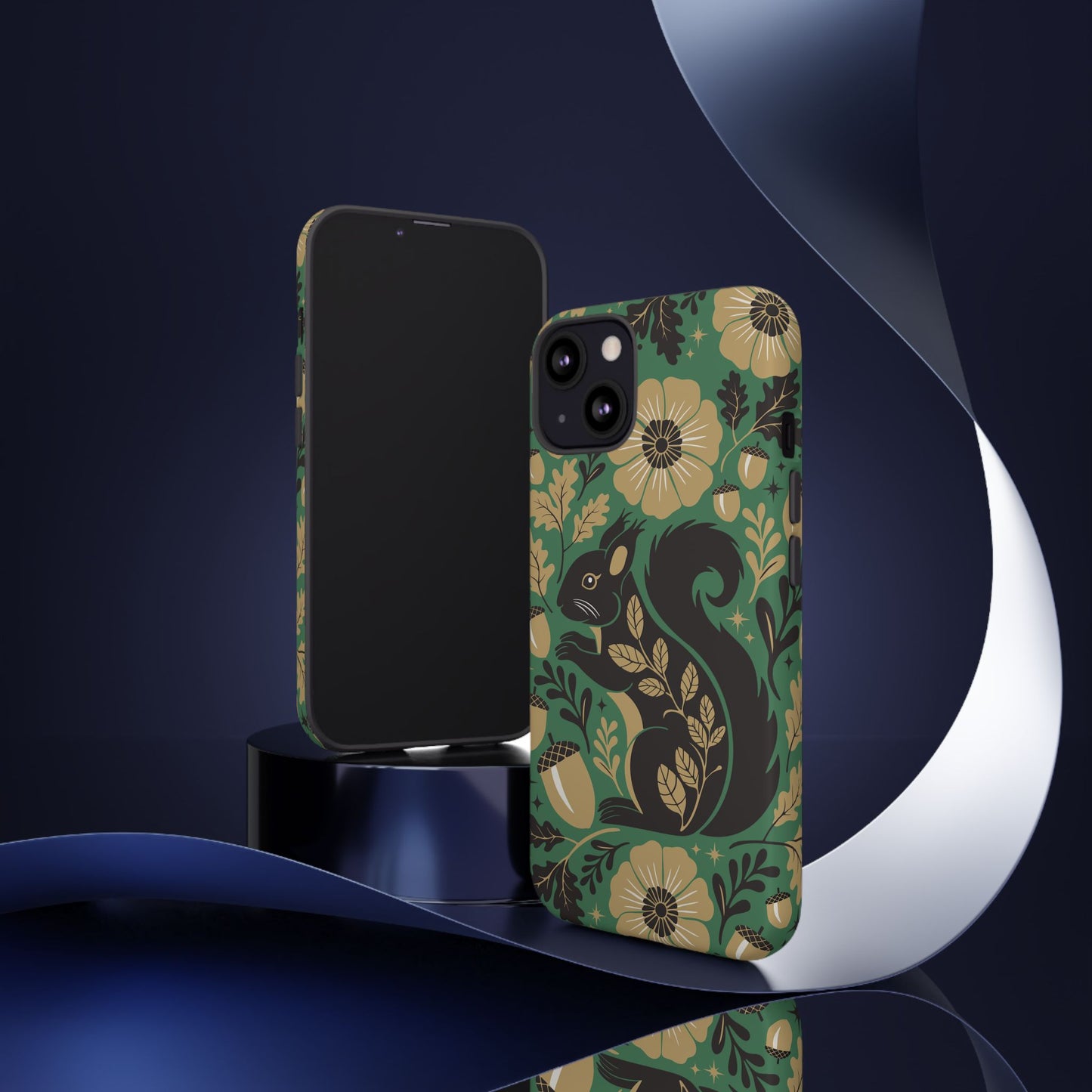 Green Squirrel Floral Pattern Cell Phone Case | Botanical Folk Art Acorn Leaves Design, Iphone Google Pixel Samsung Cases Matte Finish
