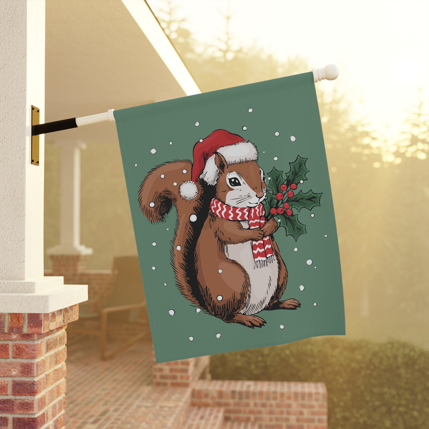 Santa Squirrel Garden Flag, Christmas Decor Yard Banner, Holiday Decorations, Xmas Squirrels Outdoor Flags
