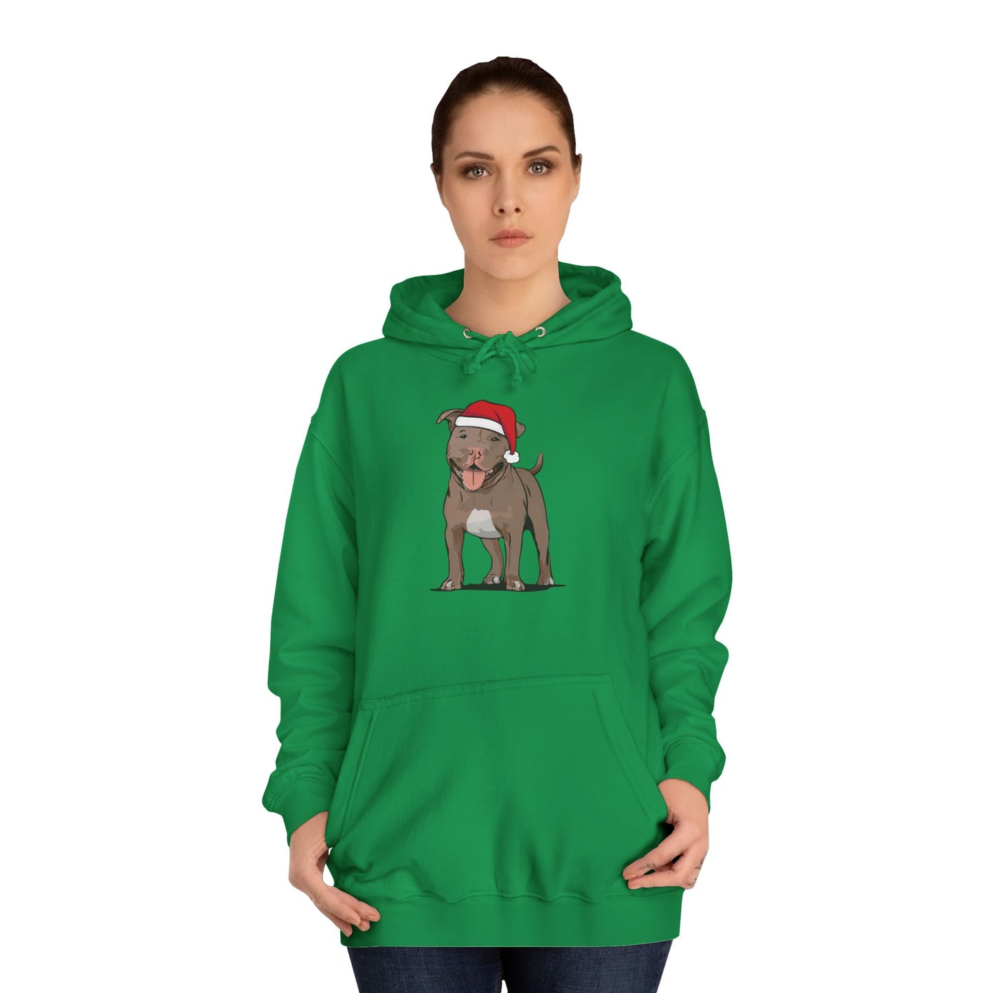 Pit Bull Terrier Dog Holiday Hoodie, Christmas Pullover Hooded Sweatshirt, Xmas Santa Brown Pitbull Dogs Apparel Hoodies Sweatshirts