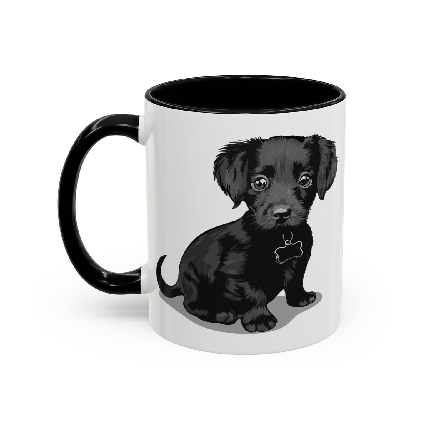 Chiweenie Puppy Dog Coffee Mug with Black Accent Handle, 11oz Cute Chihuahua Dachshund Mix Dog Lover Gift, Unique Ceramic Tea Cups & Mugs