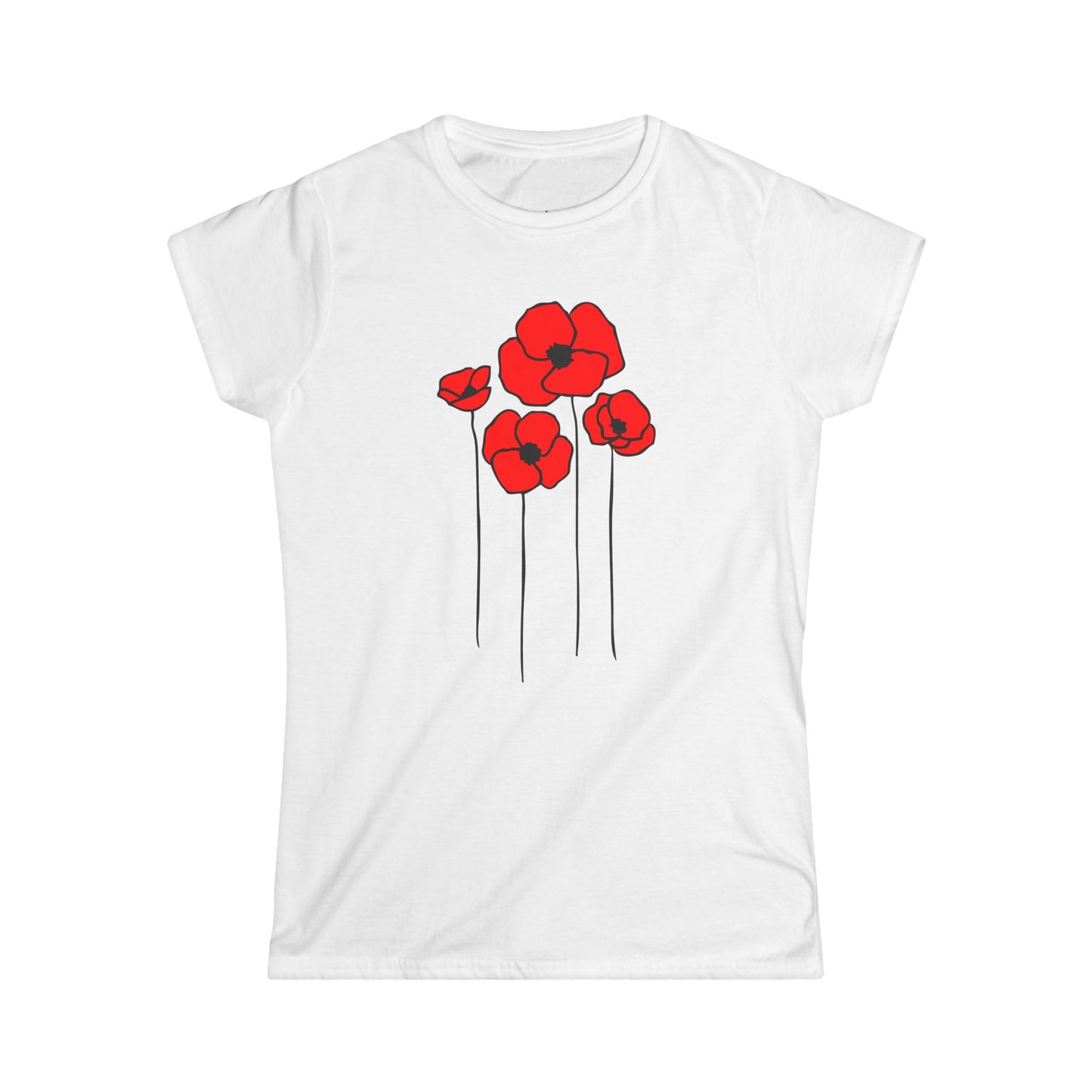 Poppies Floral Ladies Soft T-shirt Women's Softstyle Tee with Cute Poppy Flower Design