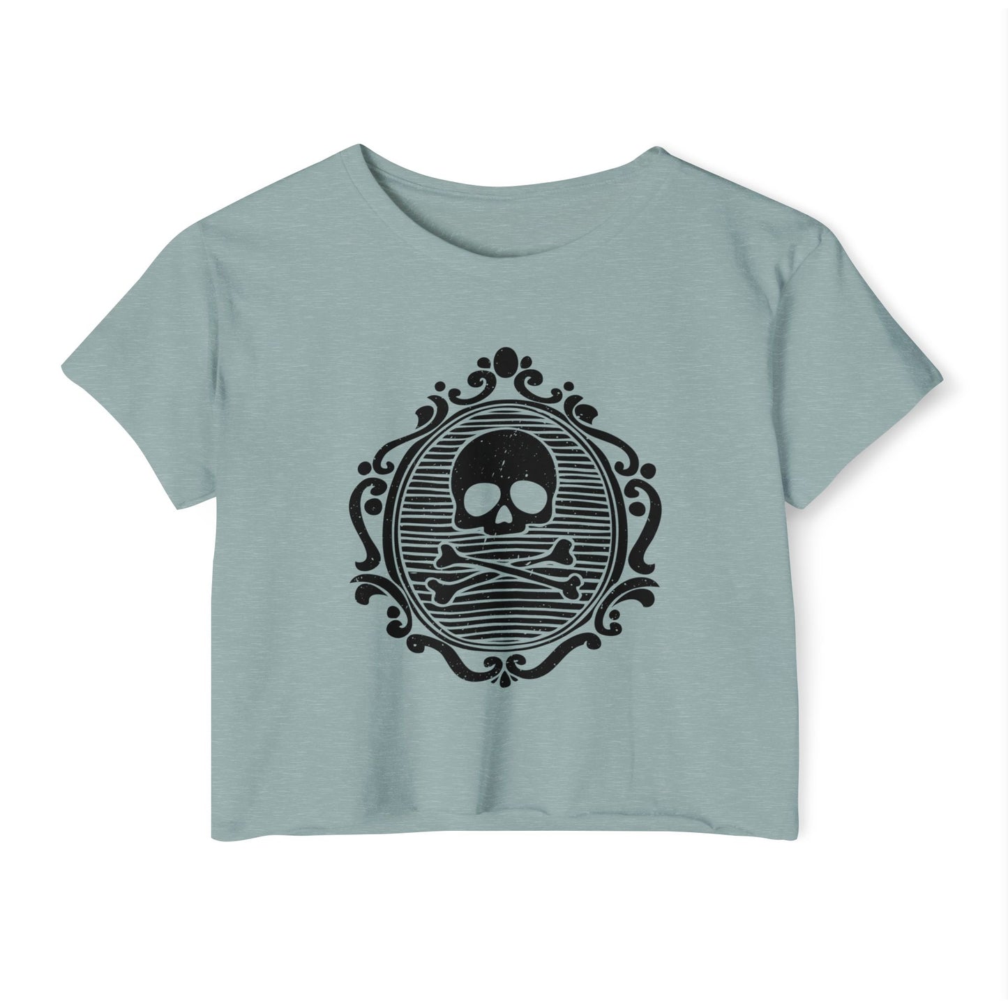 Gothic Skull Crop Top, Festival Shirt, Women's Halloween Boho Tee, Vintage Cameo Skulls Cropped T-Shirt, Alternative Fashion