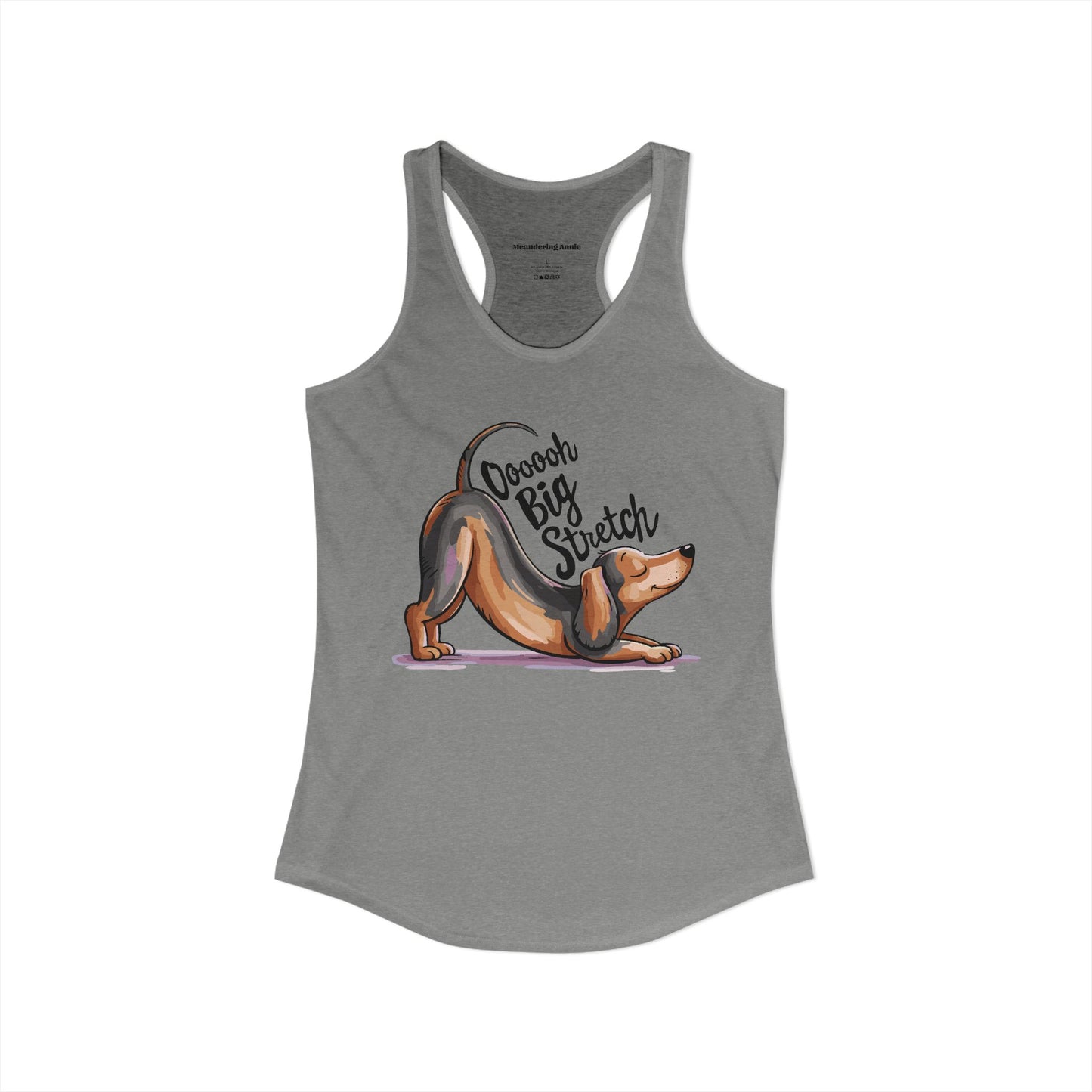 Dachshund Stretching Downward Dog "Ooooh Big Stretch" Women's Racerback Tank Top, Yoga Pup Wiener Dogs Funny Shirts