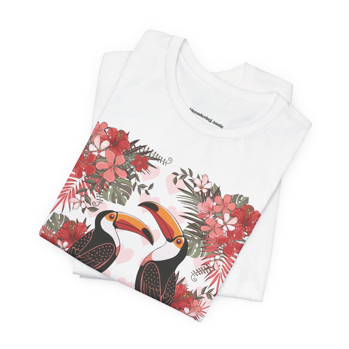 Toucan Tropical Love Birds T-shirt, Casual Summer Shirt, Gift for Bird Lovers, Vacation Wear, Floral Nature Inspired Tee