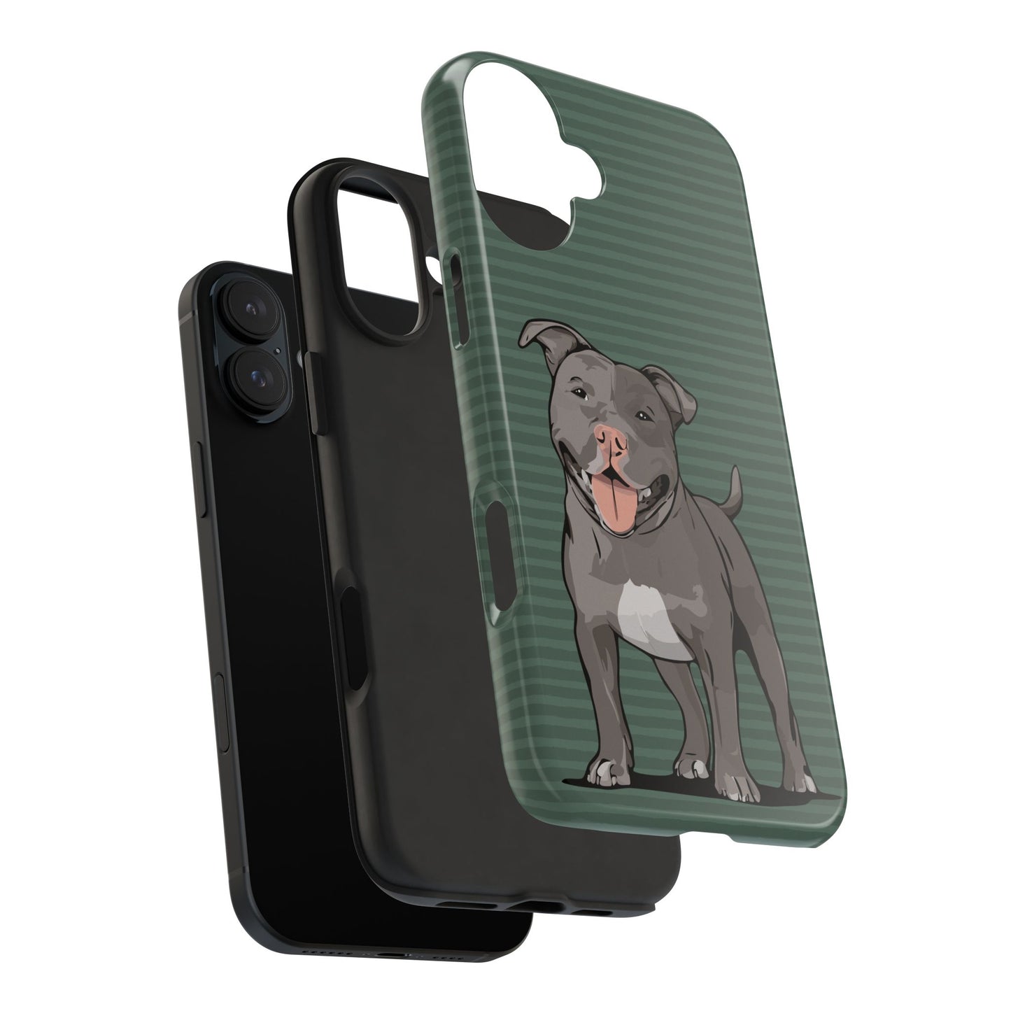 Gray Pit Bull Terrier Dog Phone Case, Tough Phone Cases Pet Pitbull Dogs Green Stripe Pattern