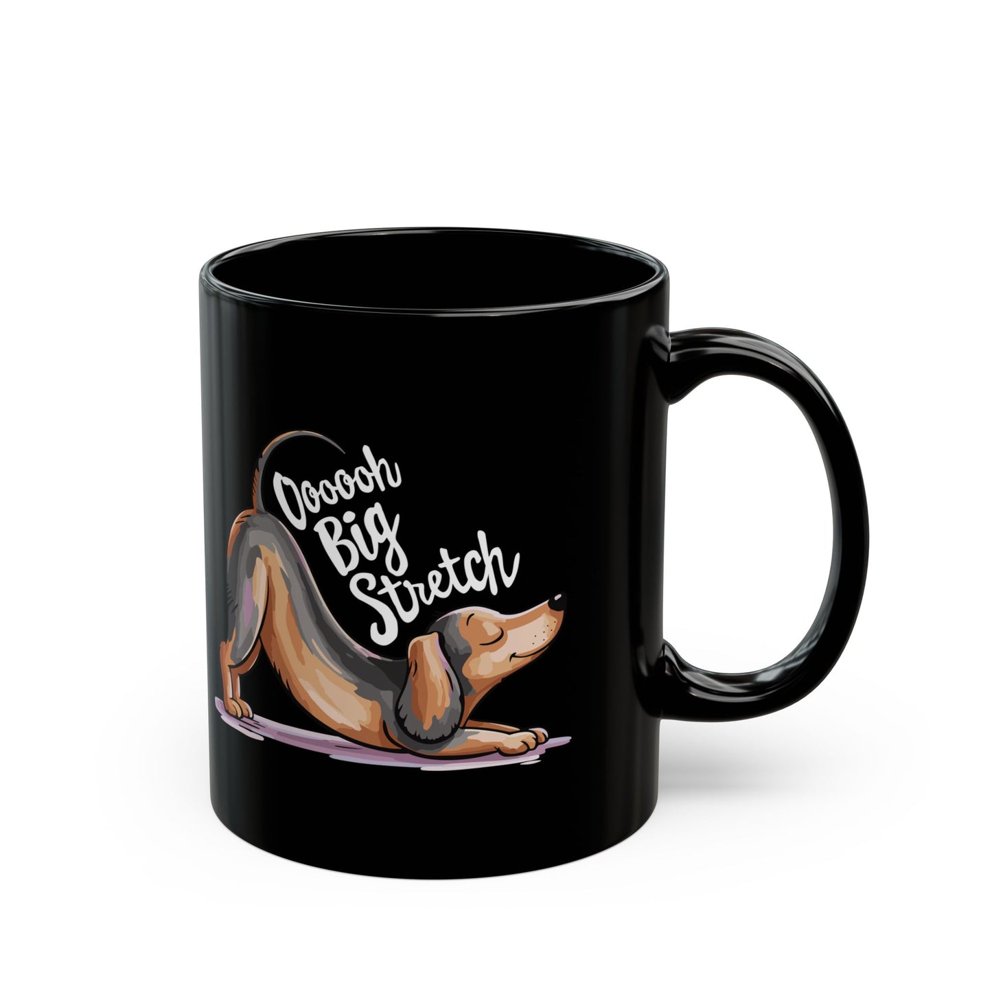 Dachshund Dogs Ooh Big Stretch Mug, 11 Ounce Black Ceramic Coffee Cup Funny Stretching Wiener Dog Print Doxie Pup Mugs