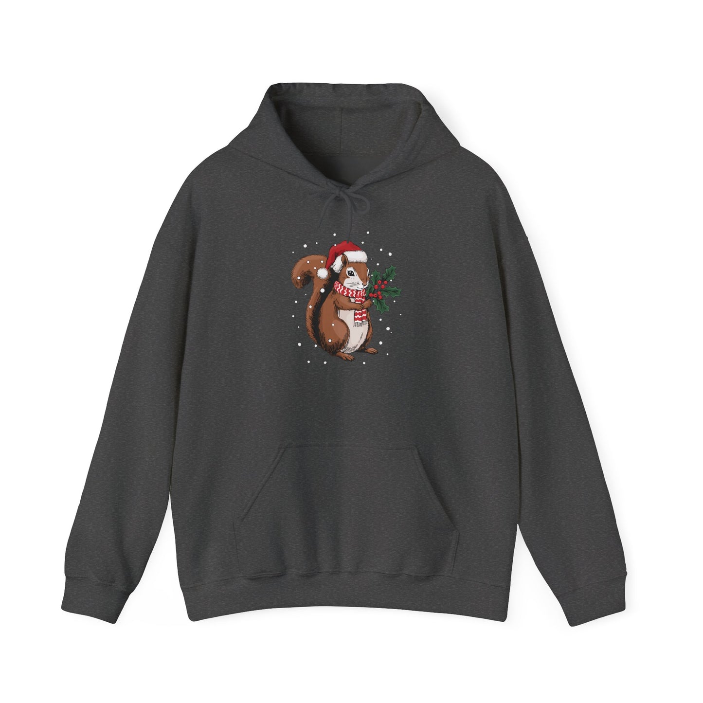 Christmas Squirrel Pullover Hoodie, Festive Holiday Xmas Squirrels In Santa Hat Hooded Sweatshirt, Cute Snowy Winter Unisex Hoodies