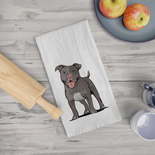 Gray Pit Bull Terrier Dog Kitchen Tea Towel, Pitbull Owner Gift, Hand Dish Towels Home Decor