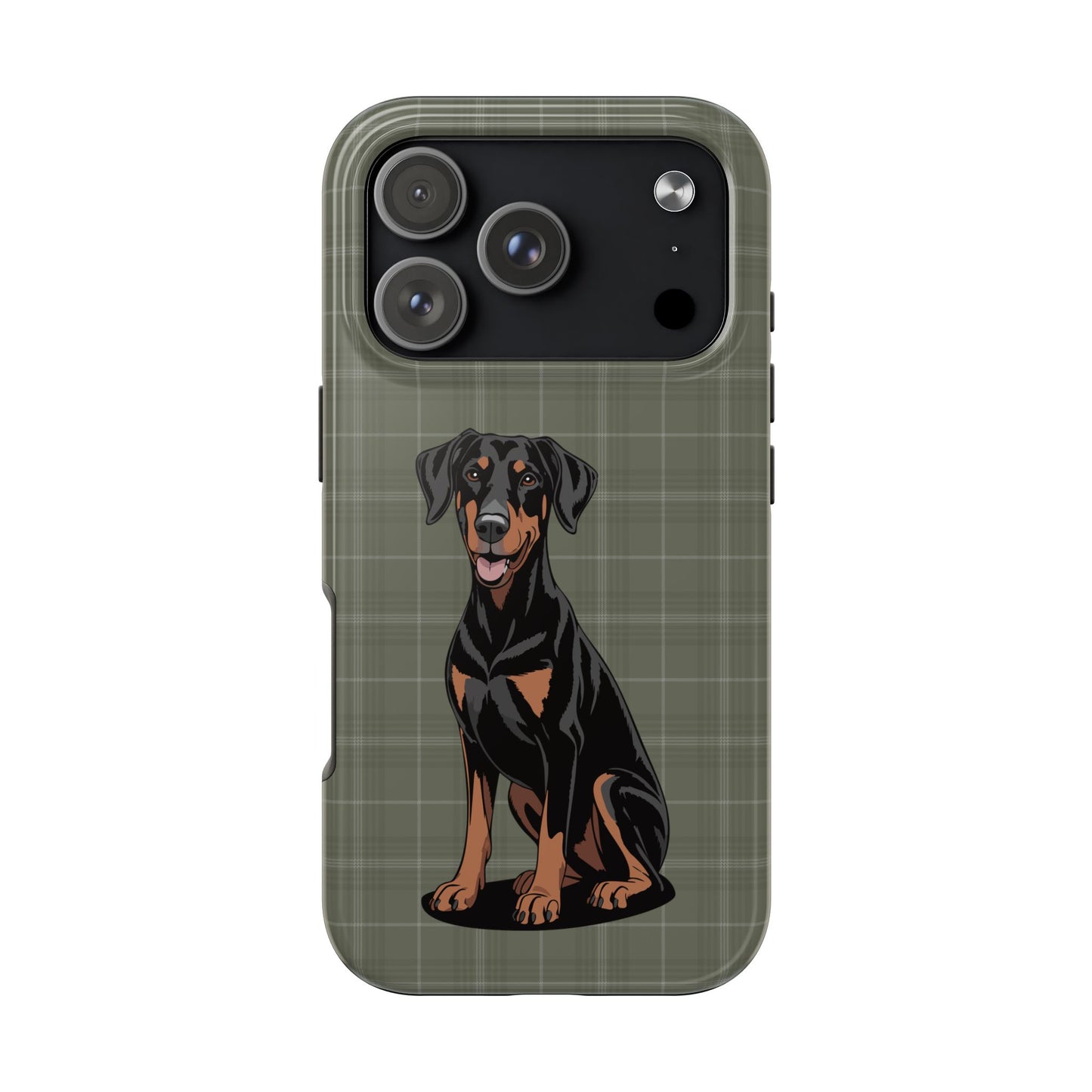 Doberman Pinscher Dog Phone Case, Tough Phone Cases Pet Dogs Green Plaid Pattern