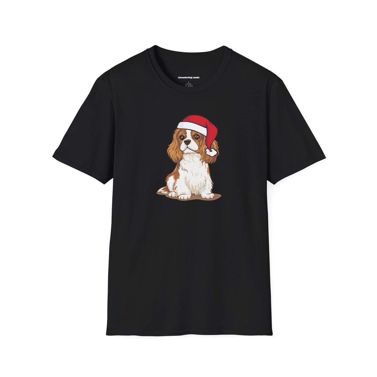 Christmas Blenheim Cavalier King Charles Spaniel Dog T-Shirt, Festive Holiday Xmas Pet Puppy Dogs In Santa Hat Cotton Tee Shirts