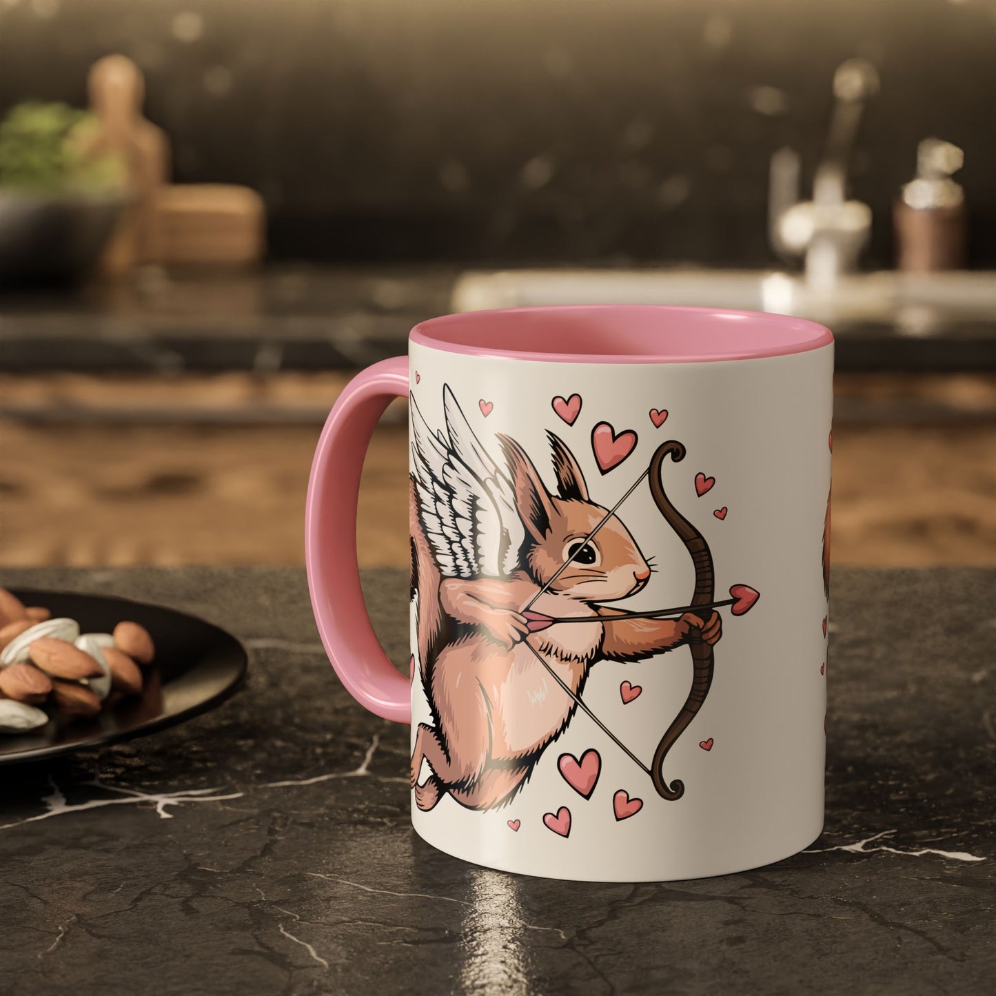 Cupid Squirrel Valentine's Day Pink & White Ceramic Coffee Mug 11oz Valentine Cupid Arrow Squirrels Valentine's Romantic Mugs Gifts