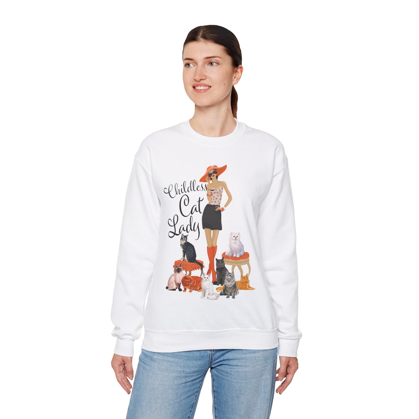 Childless Cat Lady Heavy Blend Crewneck Sweatshirt Crazy Cat Ladies Cat Mom Sweater