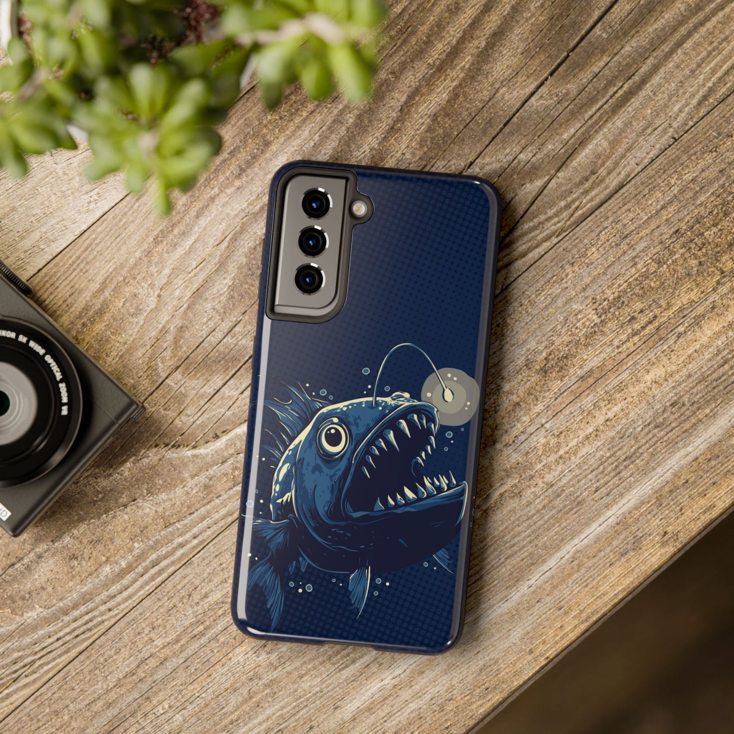 Deep Sea Anglerfish Cell Phone Case, Angler Fish Nautical Dark Ocean Marine Life Tough Phone Cases