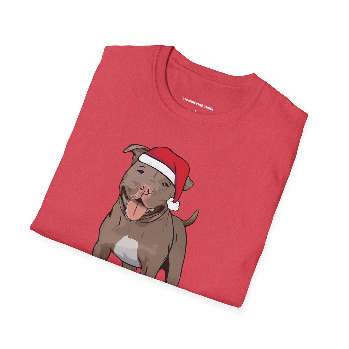 Santa Pitbull Dog Christmas Tee, Holiday Brown Pit Bull Terrier Dogs Pet Lover T-shirt, Family Xmas Shirts, Mens Womens Unisex Tees