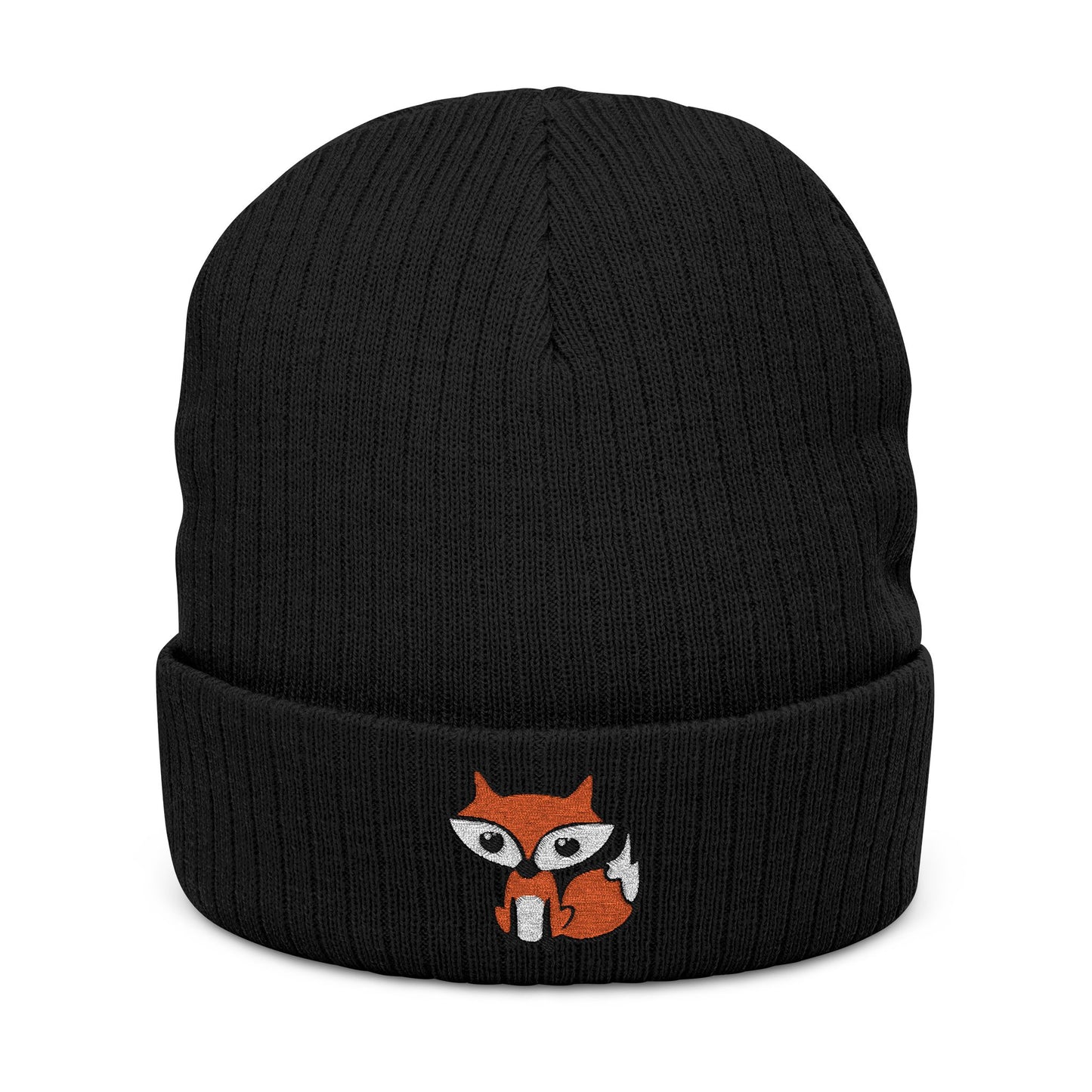 Embroidered Fox Ribbed Beanie | Knit Cuffed Hat Embroidery, Winter Headwear Accessories Foxes Beanies