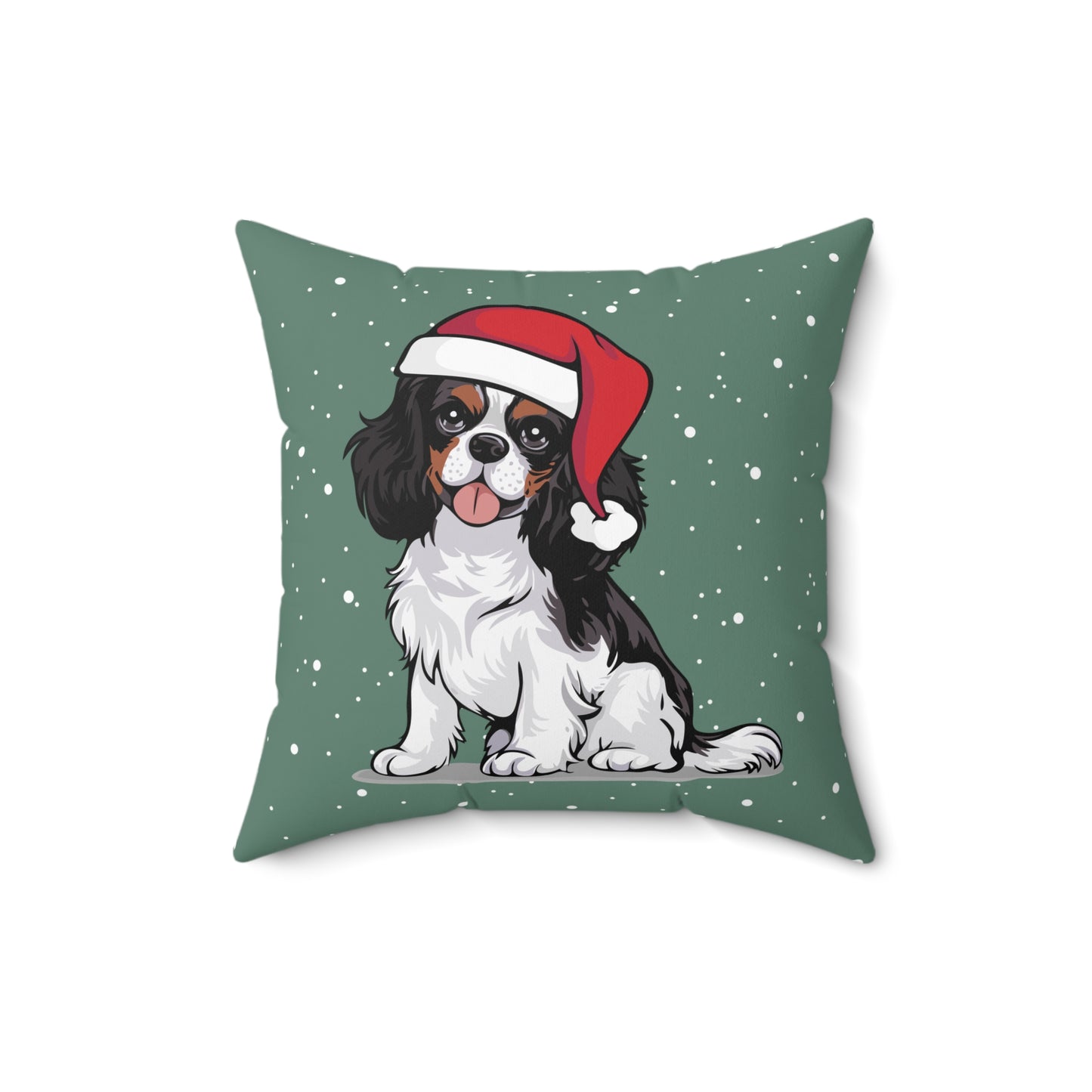 Christmas LCavalier King Charles Spaniel Dog 14" or 16" Throw Pillow & Cover - Square Pillow With Festive Holiday Xmas Dogs Santa Hat Print