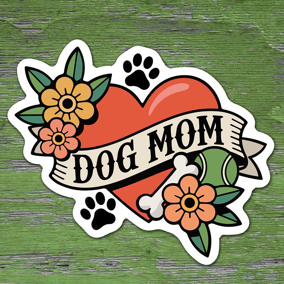 Dog Mom Heart Tattoo Sticker - 4" Furbaby Pet Parent Dog Ladies Vinyl Decal Stickers