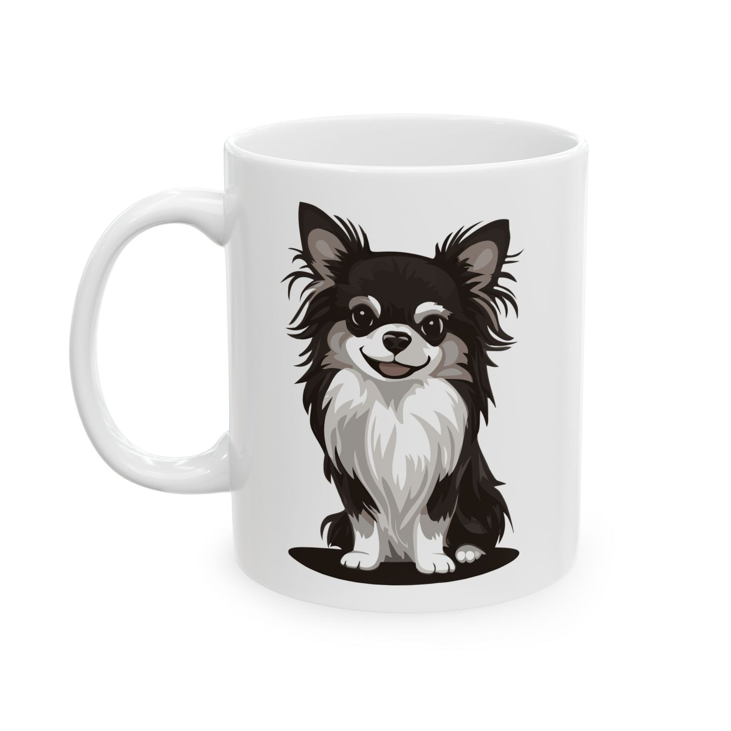 Black Long Haired Chihuahua Dog Ceramic Coffee Tea Mug 11oz with Puppy Dog Print Long Coat Chihuahuas Dogs Pet Coffee Mugs Gifts