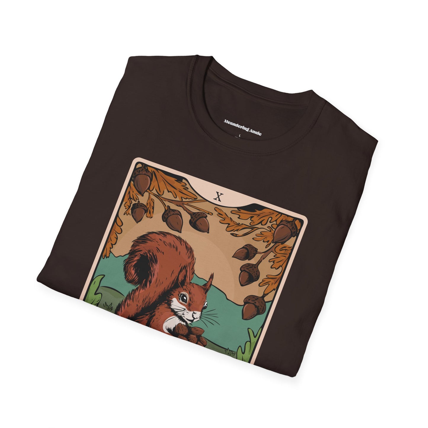 The Forager Squirrel Tarot Card T-shirt Softstyle Tee with Nut Foraging Squirrel Tarot Card Print