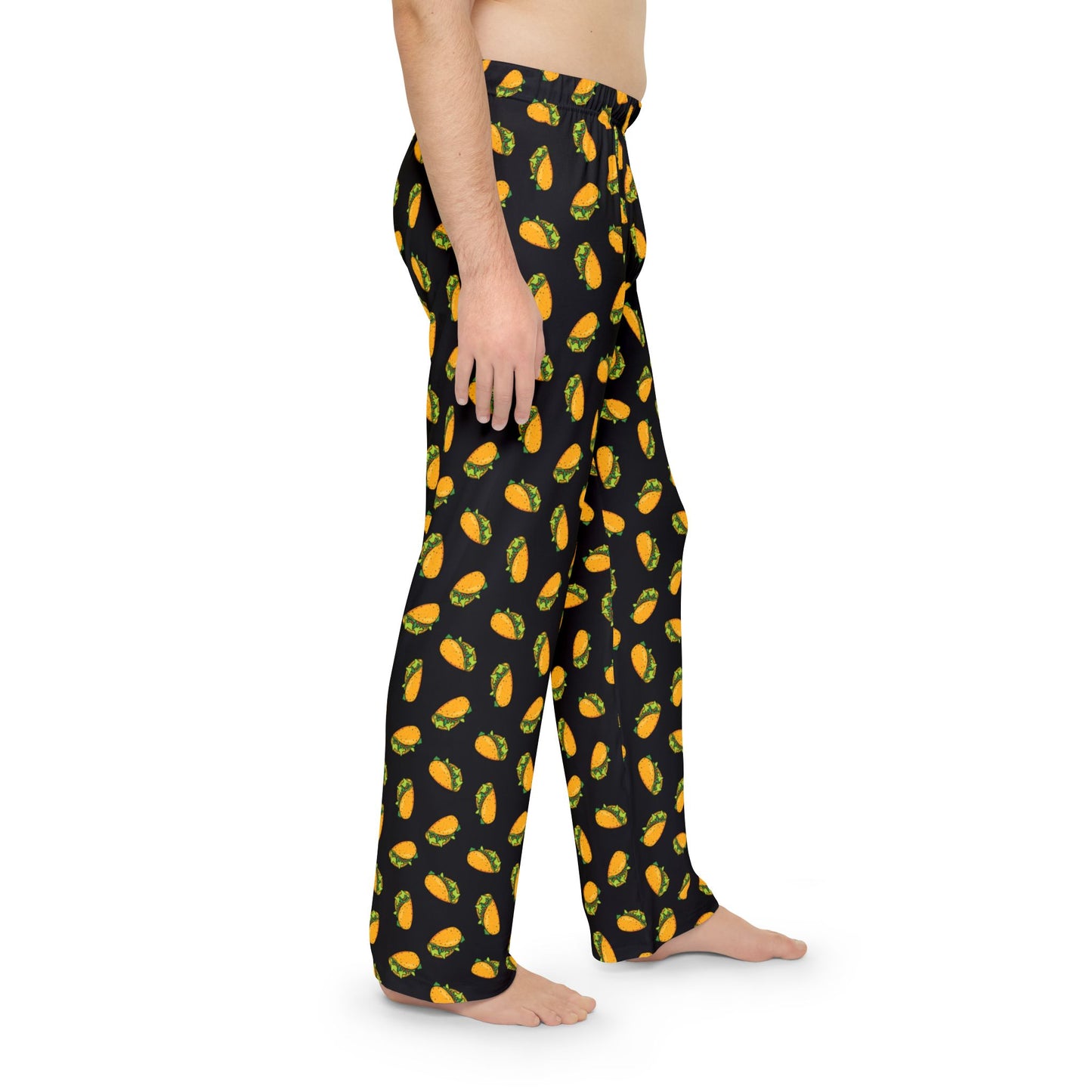 Taco Pattern Pajama Pants, Fun Novelty Tacos Pattern Black Pj Bottoms, Silly Mexican Food Print Loungewear Sleepwear Pajamas