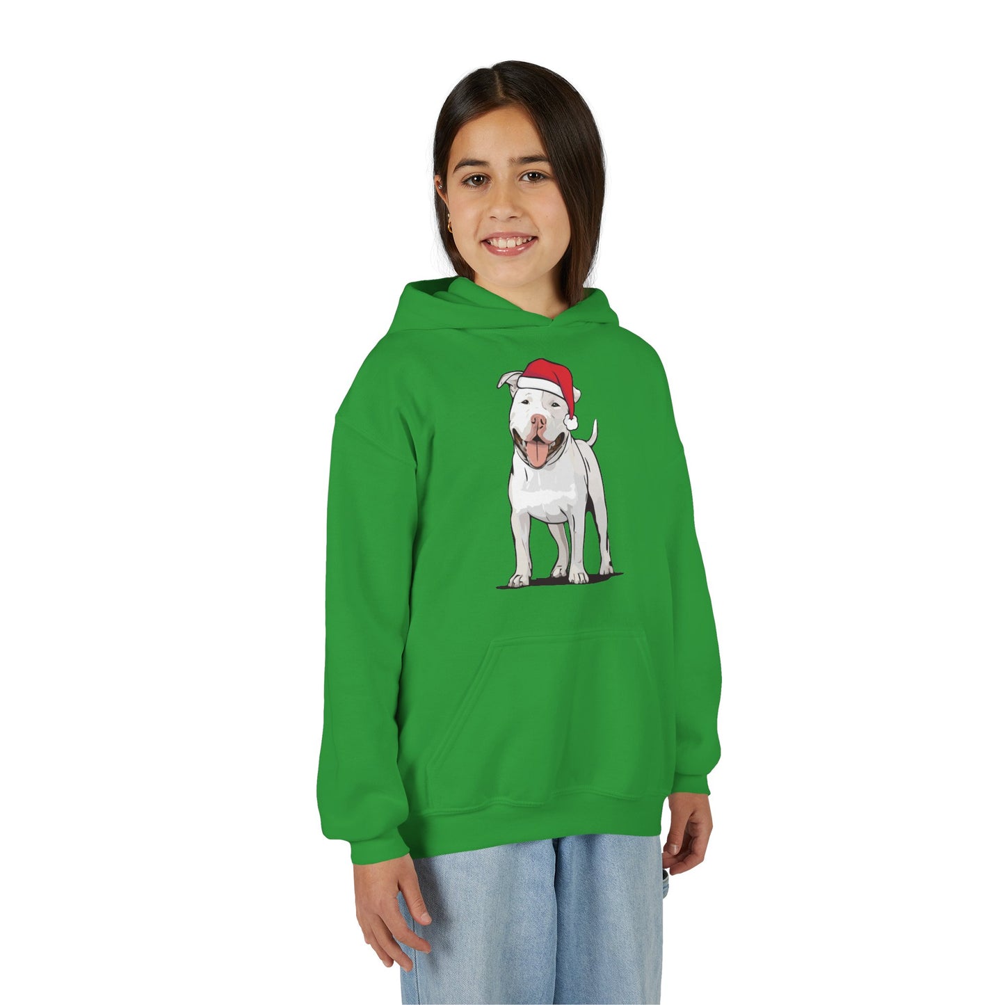 Kids Christmas Pit Bull Terrier Puppy Dog Pullover Hoodie, Kid's Holiday Xmas Santa Dogs Hooded Sweatshirt