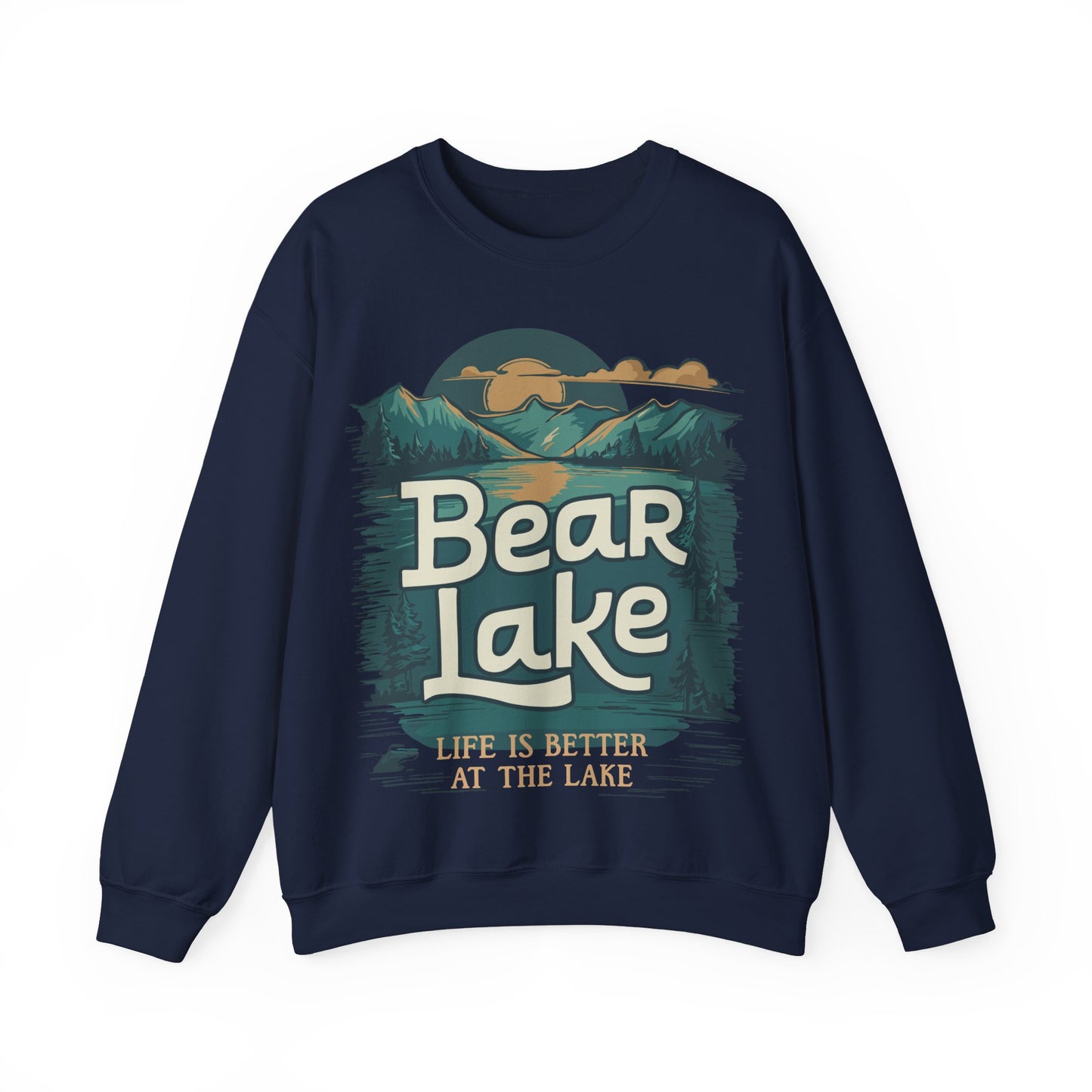 Bear Lake Scenic Mountain View Crewneck Sweatshirt with Utah Idaho Vacation Destination, Mens Womens Pullover Sweatshirts