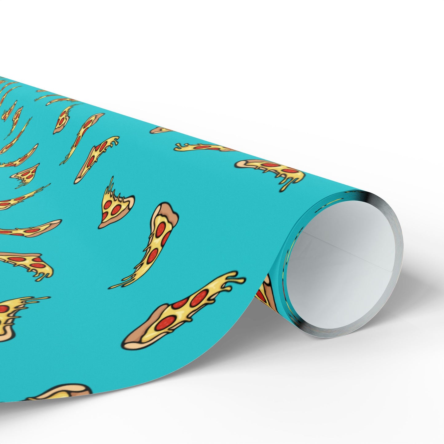 Pizza Slice Pattern Wrapping Paper, Turquoise Cheesy Pepperoni Pizzas Gift Wrap Roll, Fun Silly Novelty Birthday Holiday Gifts