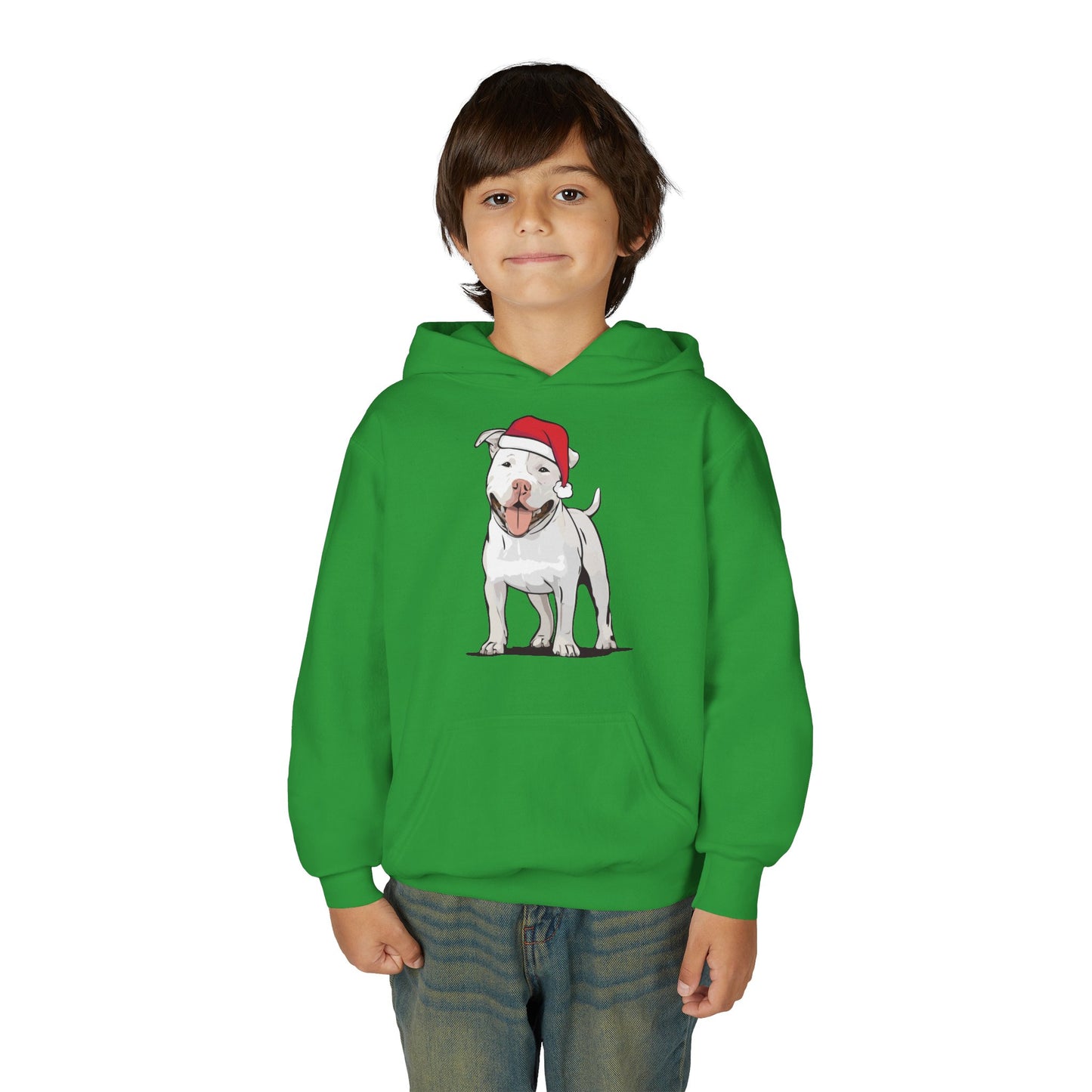 Kids Christmas Pit Bull Terrier Puppy Dog Pullover Hoodie, Kid's Holiday Xmas Santa Dogs Hooded Sweatshirt