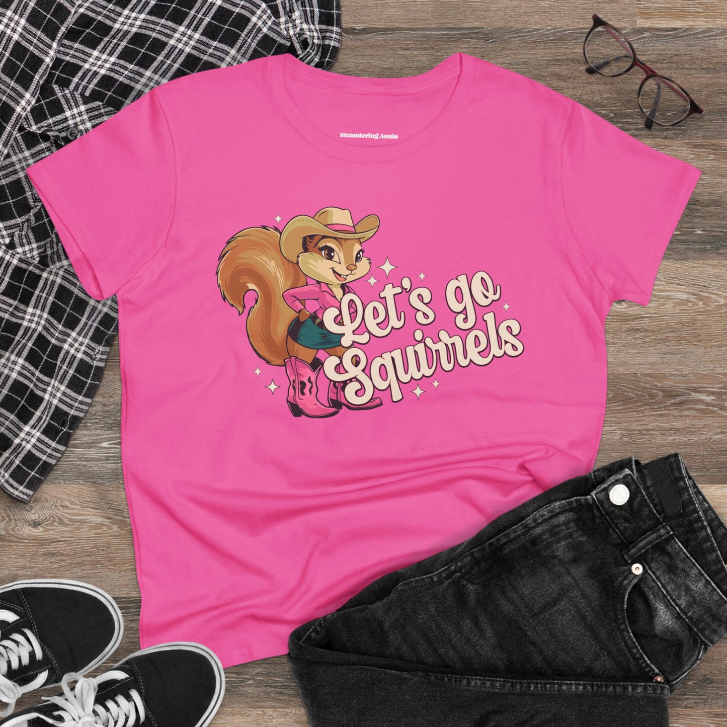 Let's Go Squirrels Ladies T-shirt - Women's Midweight Cotton Tee - Fun Squirrel Print