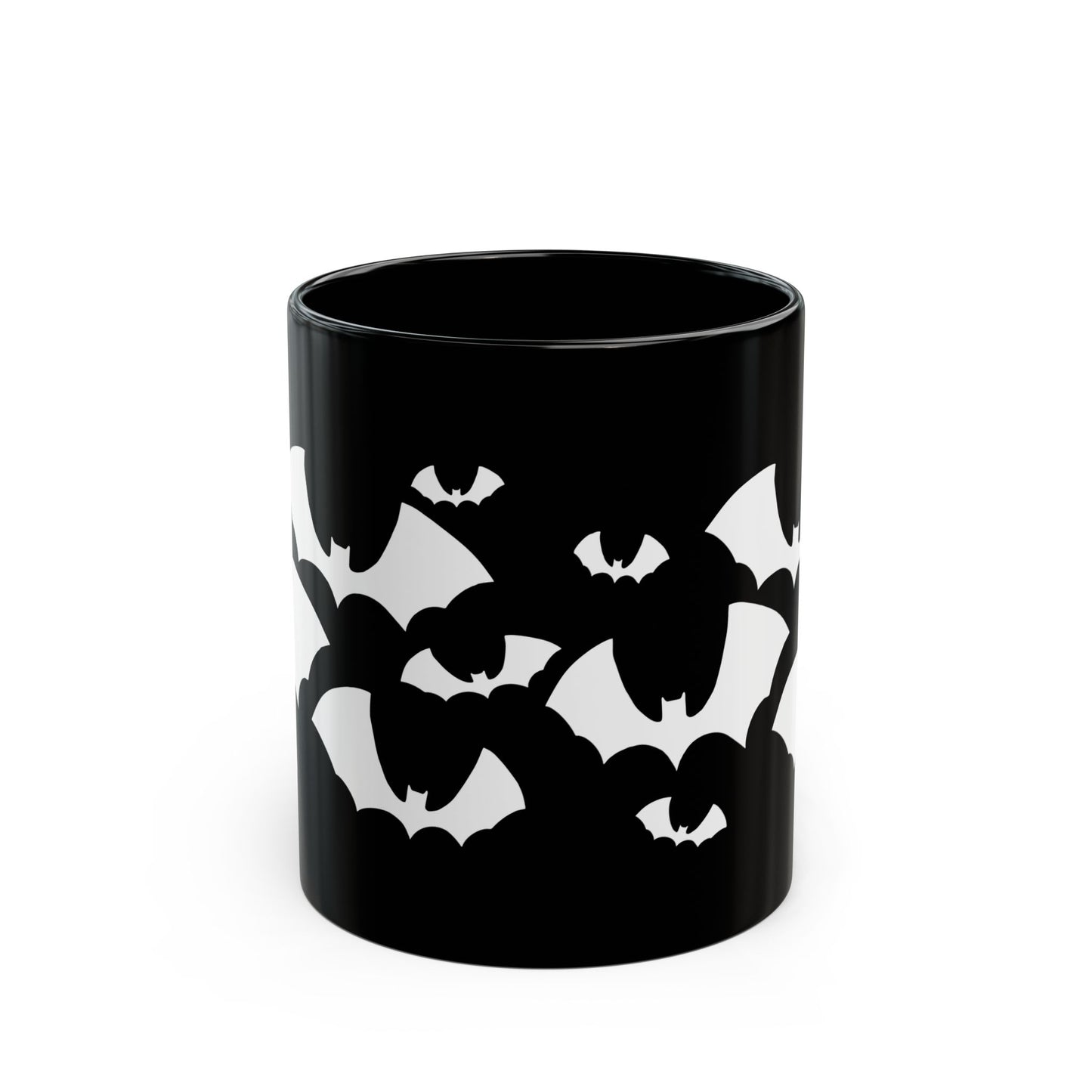 Bats Halloween Black Ceramic Coffee Mug 11oz with Spooky Flying Bat Gothic Goth Design Tea Mugs, Fall Gifts