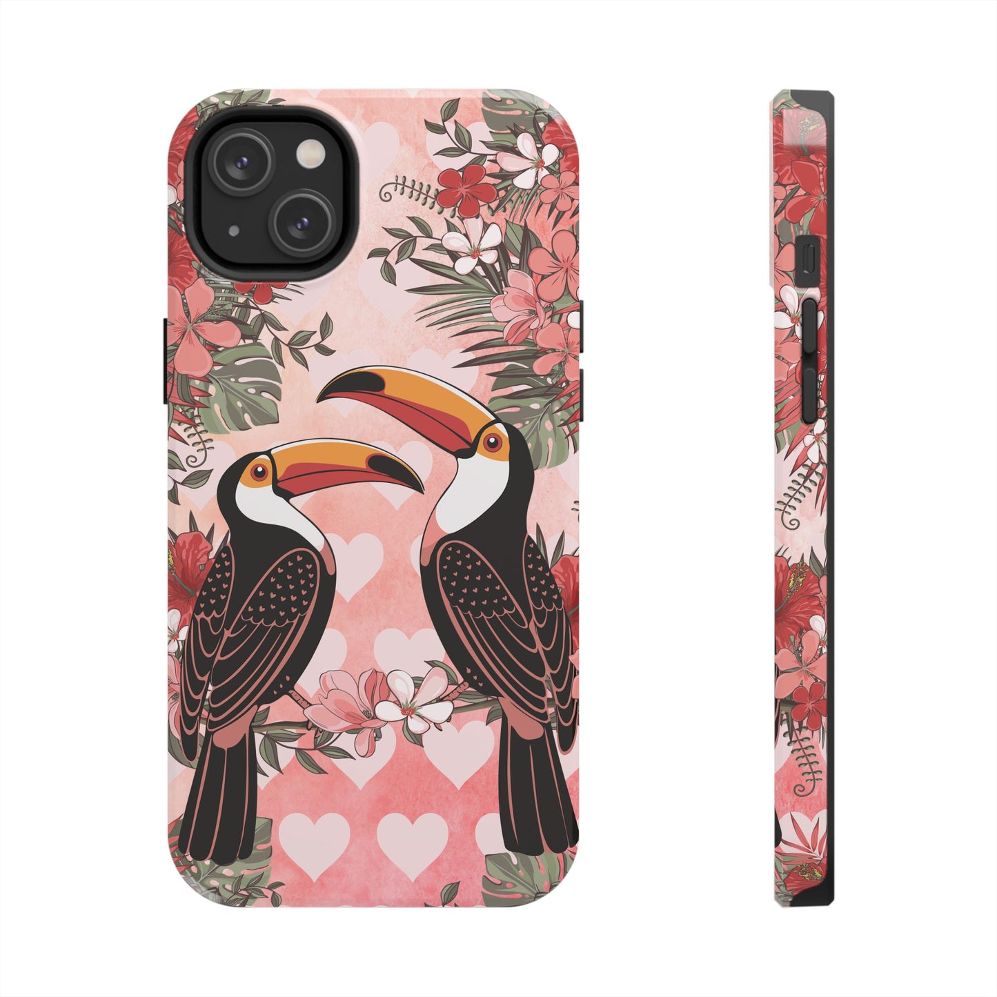Toucan Tropical Love Birds Phone Case | Tropic Toucans Floral Hearts Art Cell Phone Cases