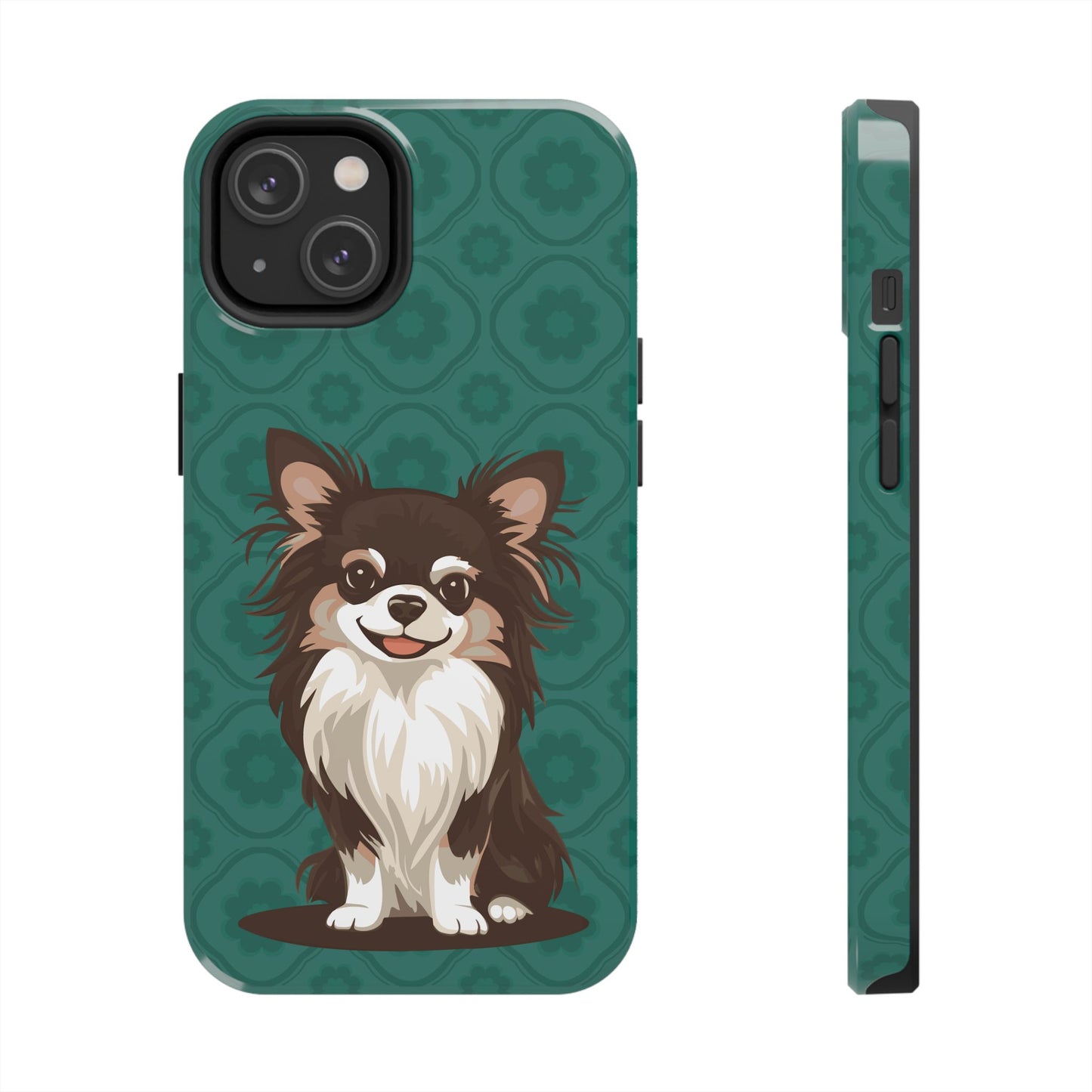 Long Haired Chihuahua Dog Phone Case, Tough Phone Cases Pet Dogs Teal Pattern