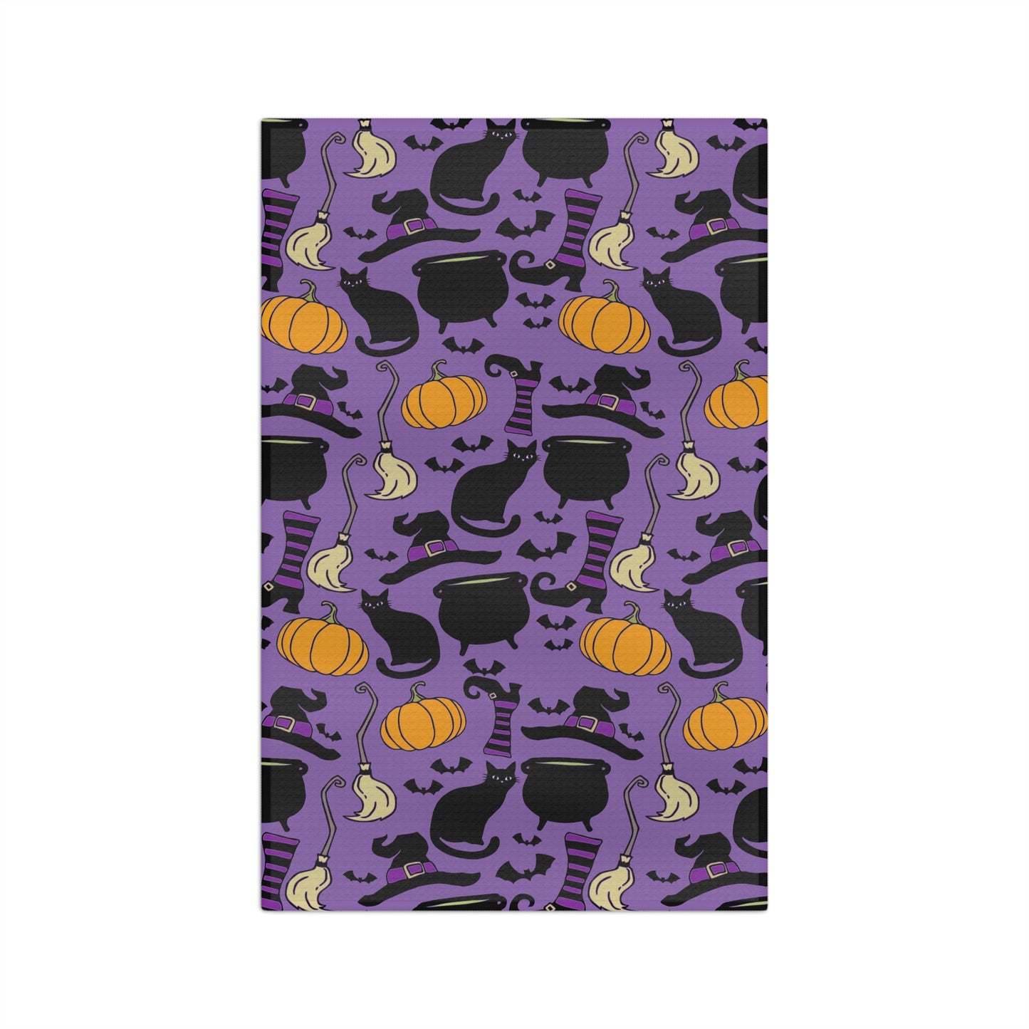Witchy Things Halloween Kitchen Towel Microfiber Tea Towels with Witch Hats, Brooms, Black Cats, Pumpkins, Bats, Cauldrons