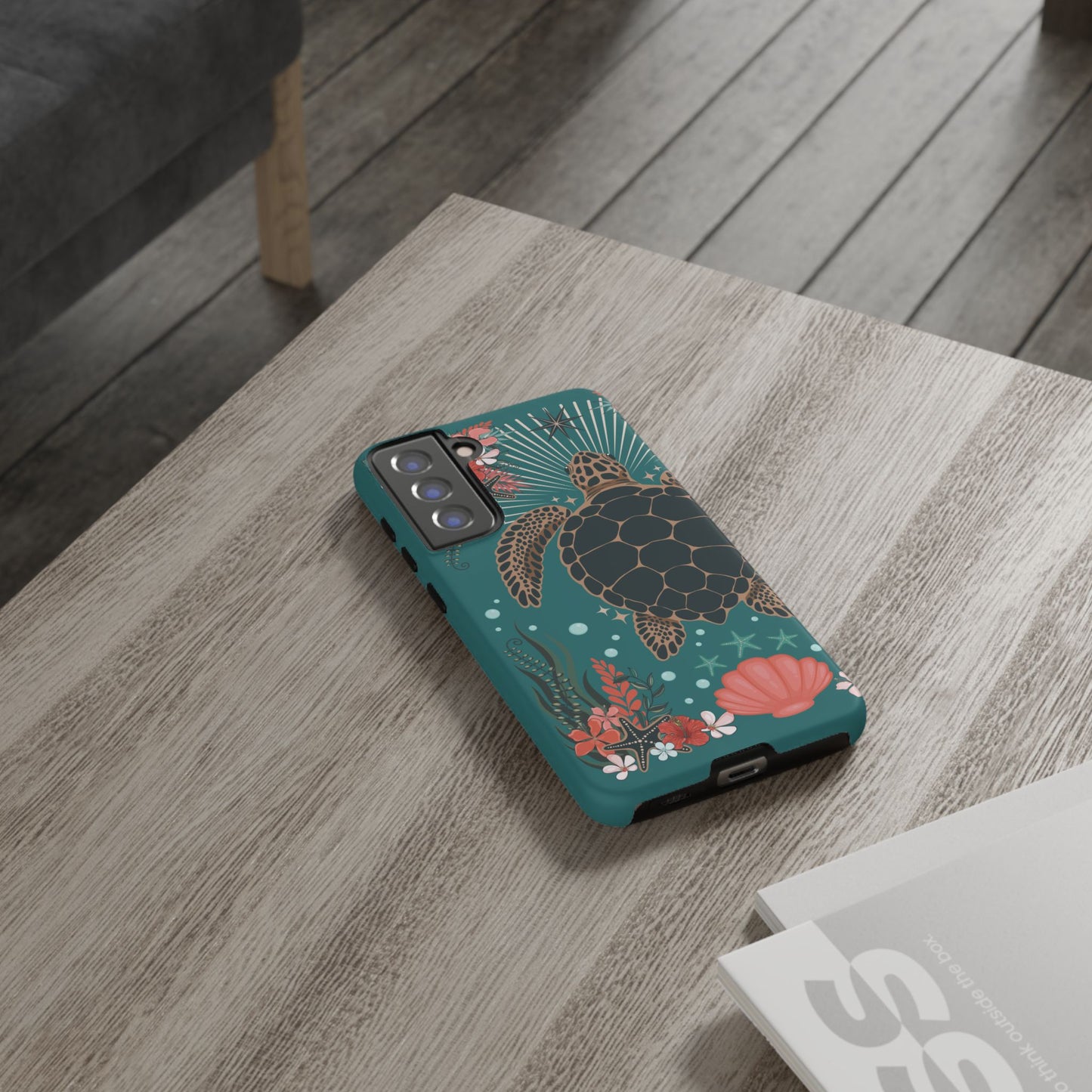 Sea Turtle Illustration Phone Case | Ocean Turtles Coral Floral Pattern Cell Phone Cases - Iphone, Google Pixel, Samsung - Matte Finish