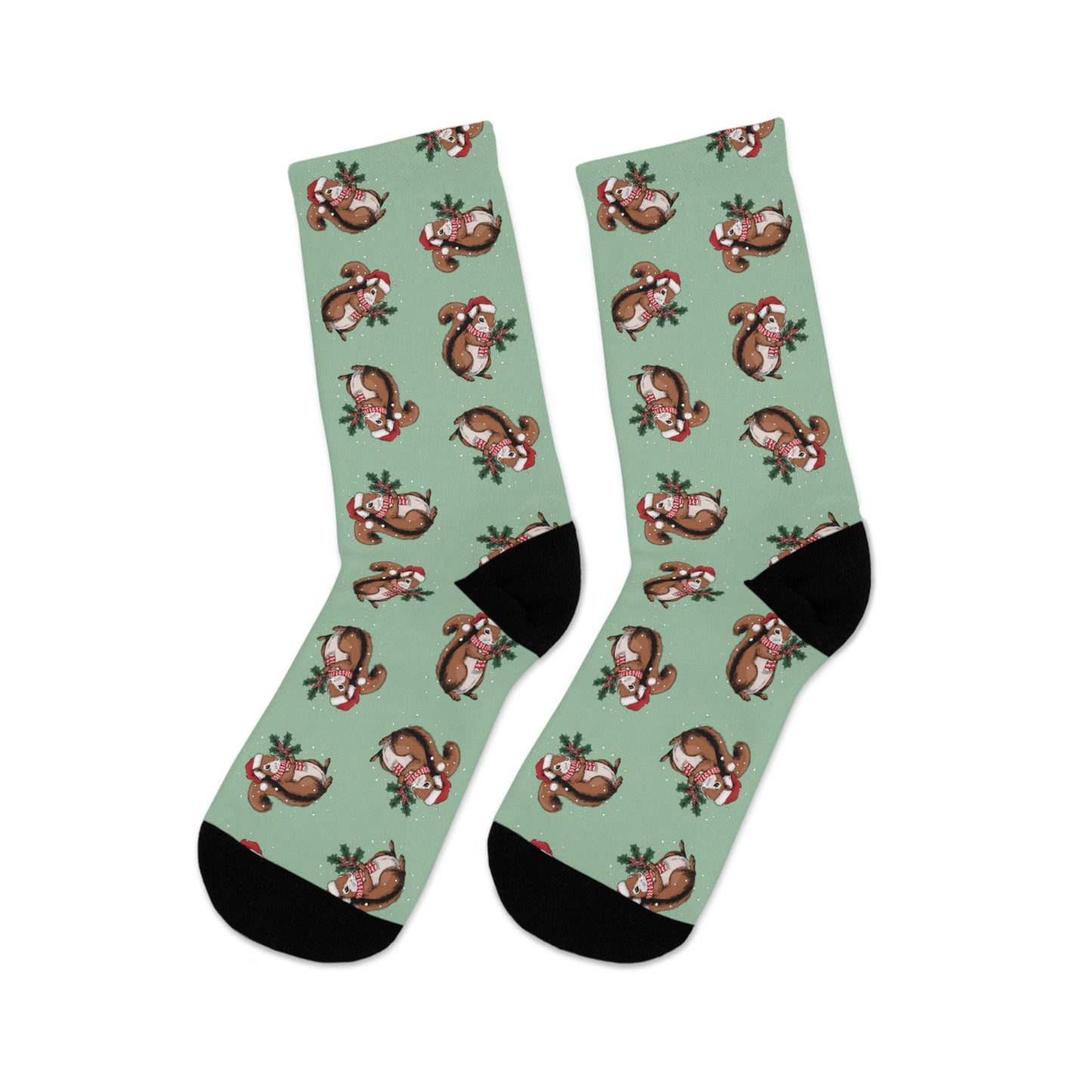 Christmas Squirrel Socks, Festive Holiday Xmas Santa Squirrels Socks Made From Recycled Materials One Size Adult Mens Womens Socks