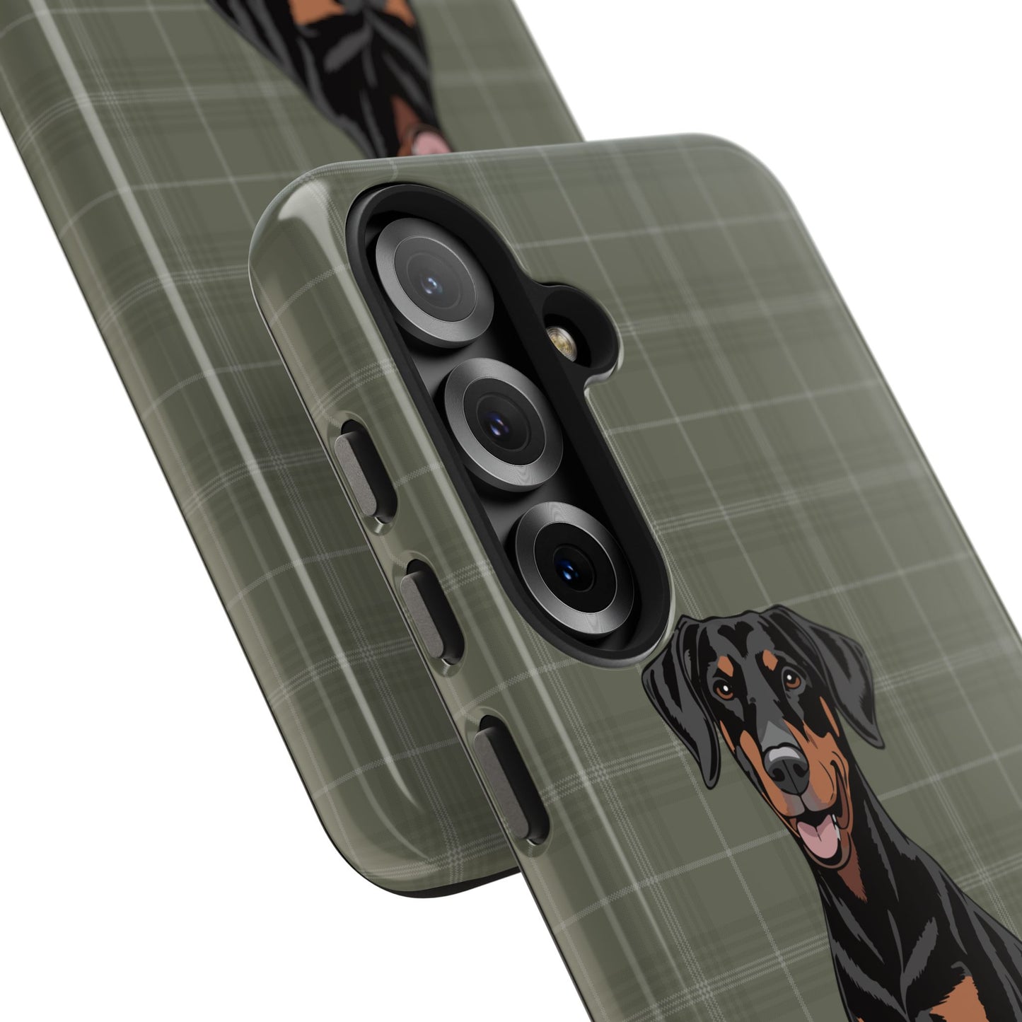 Doberman Pinscher Dog Phone Case, Tough Phone Cases Pet Dogs Green Plaid Pattern